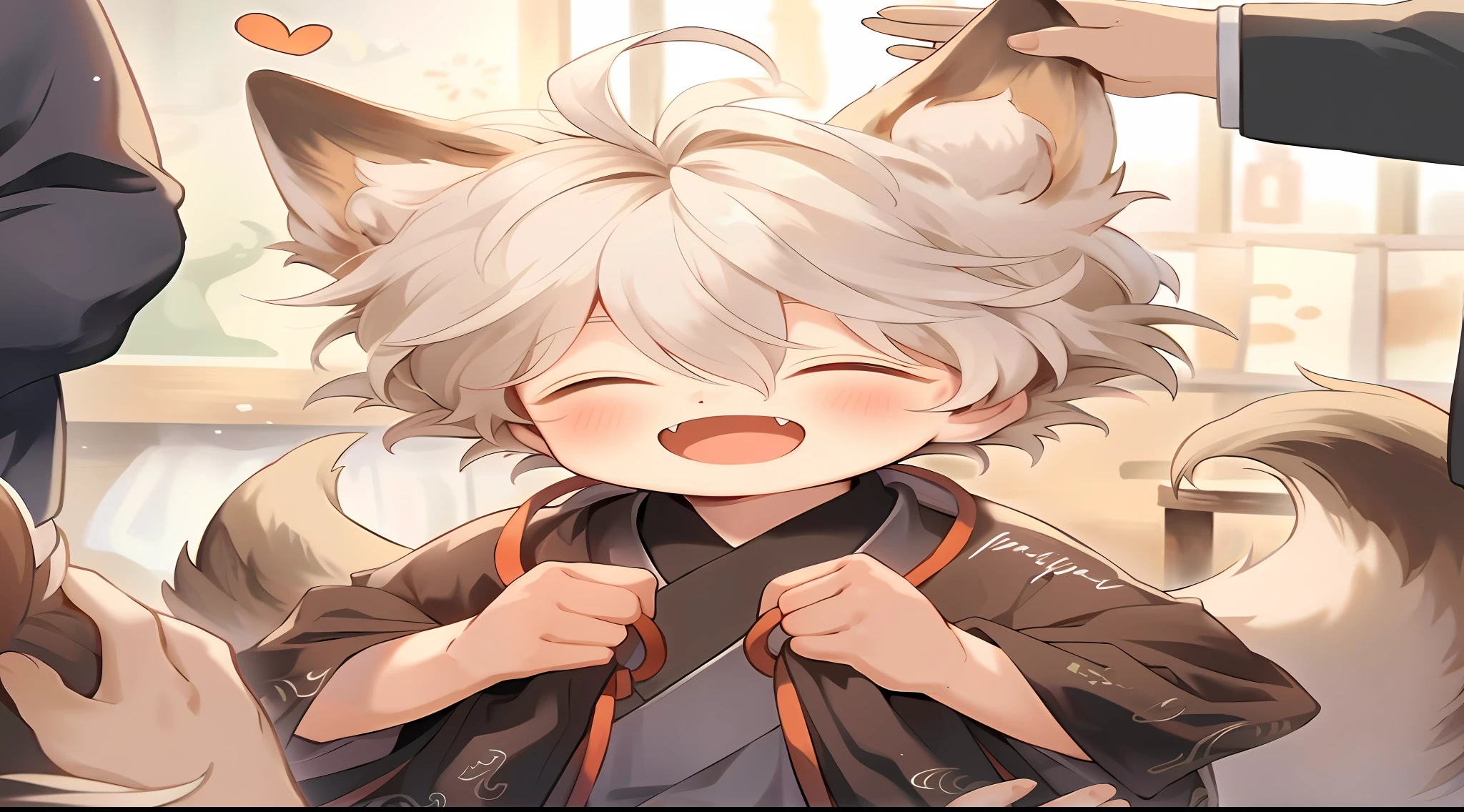 Anime - a stylistic image of a boy with white hair and cat ears, White-haired fox, Boy with cat ears and tail, anime cat, From Arknights, Cute anime, anime visual of a cute cat, Kawasi, trending on artstation pixiv, cute anime catgirl, Detailed fanart, Cute anime style, author：Shitao, detailed anime character art