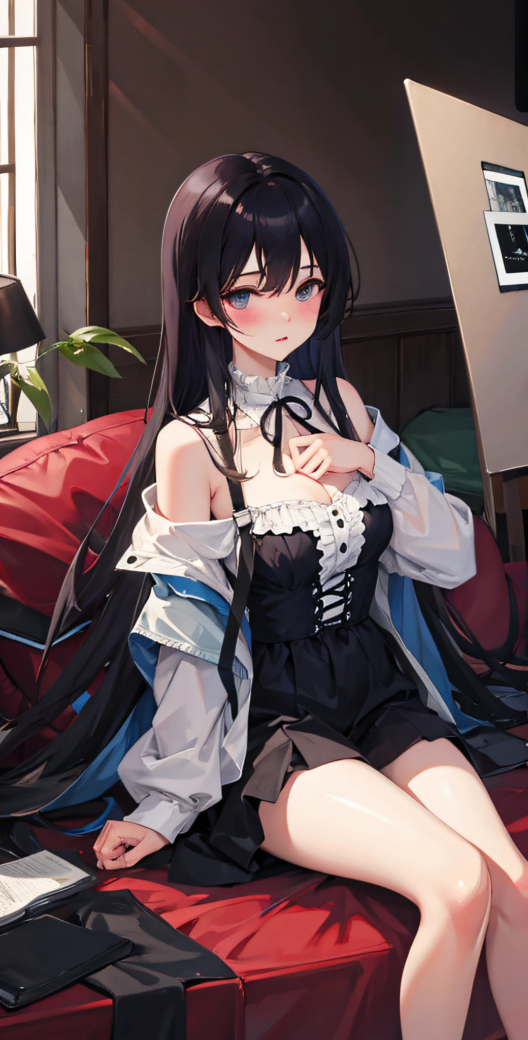 3yue7\(character\),blush,cover your chest with your hands,lie in bed, sundry,throw pillows, best quality,masterpiece,illustration,extremely detailed,CG,unity,8k wallpaper,Amazing,finely detail,masterpiece,best quality,official art,extremely detailed CG unity 8k wallpaper,absurdres,incredibly absurdres,ultra-detailed,highres,(pureerosface_v1:0.5),(ulzzang-6500-v1.1:0.5),