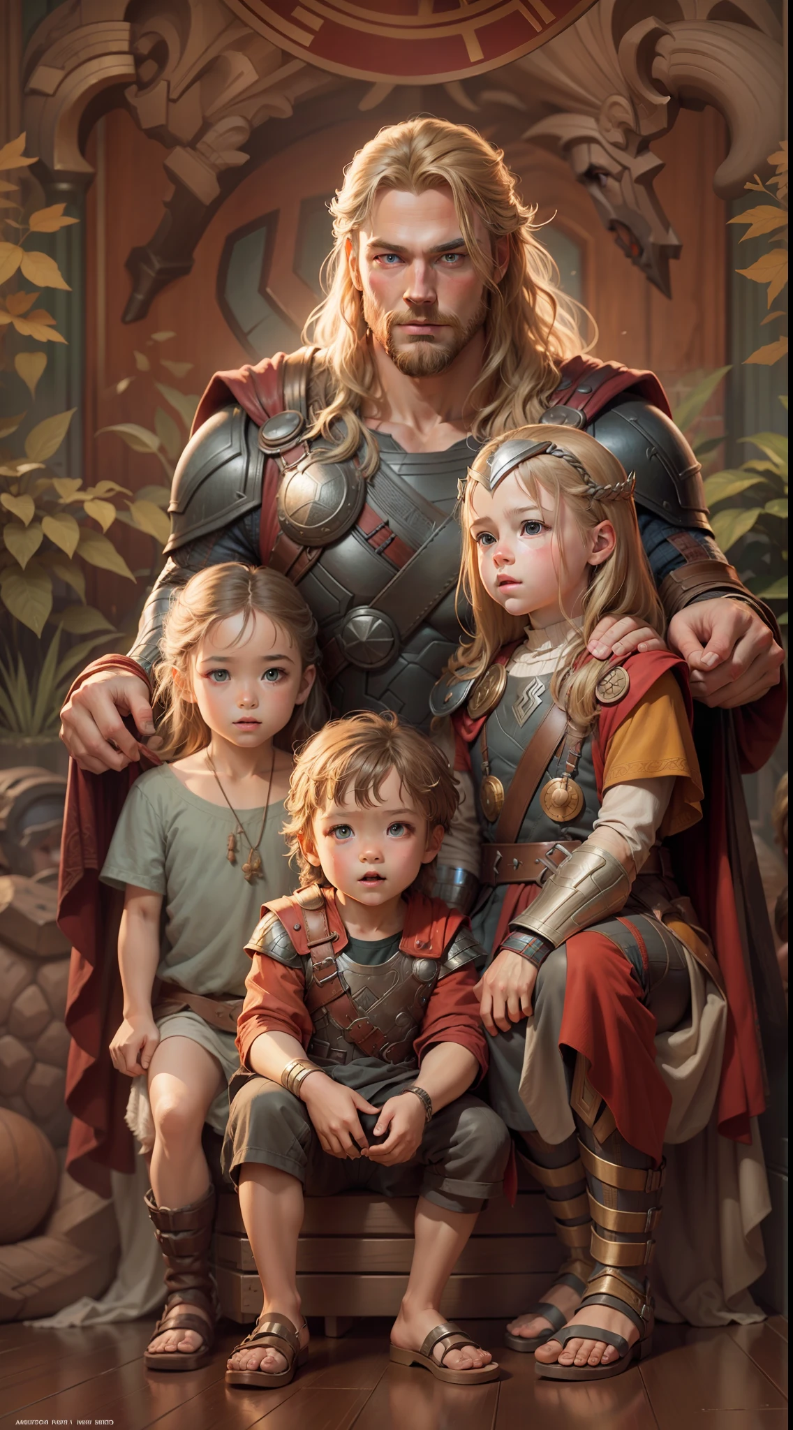 thor with children, highly detailed digital artwork, high detailed colors, highly detailed digital art