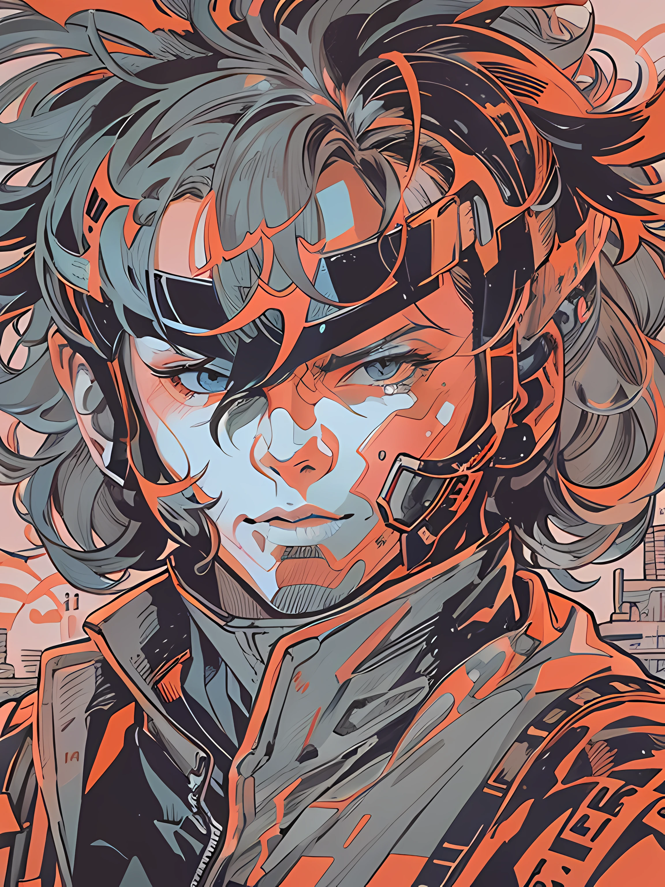 anime - style illustration of a anime guy, akira style illustration, akira art style, 8 0 s anime art style, in the style of akira, digital cyberpunk - anime art, akira artstyle, cyber space cowboy, 8 0 s anime style, akira vibes, in neo tokyo, akira color palette, futuristic tetsuo, Pop Art, masterpiece, accurate, Poster, anatomically correct, hand drawn, simple lines, tshirt design, vector art, illustration, digital art, anime style, magazine style, light grey hair color, background print, 4K UHD