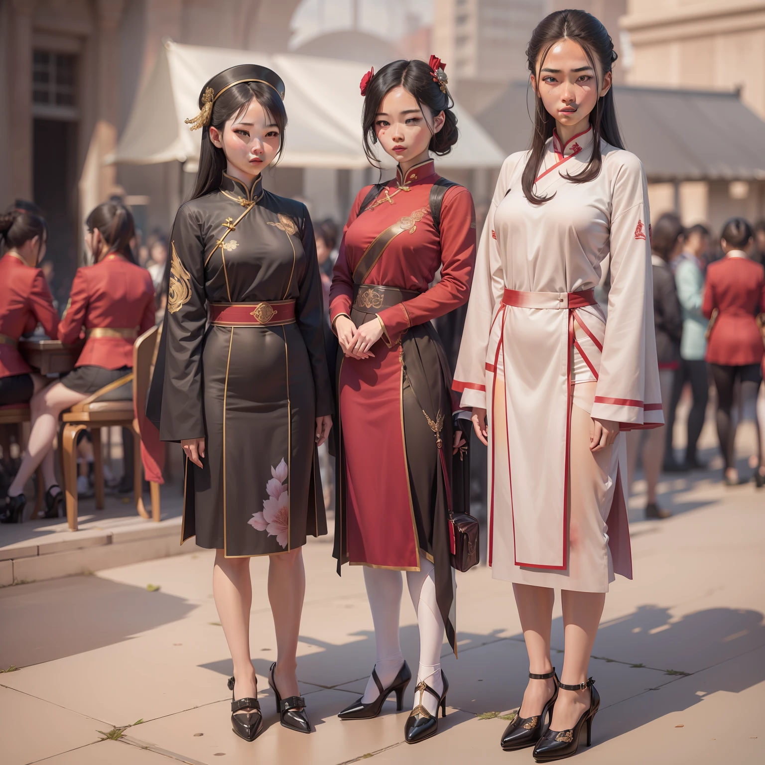Female student of the Republic of China,校服,There must be only one person in the whole picture,All high heels must be displayed in their entirety,The entire leg must be displayed in its entirety, And must wear extra-long gloves,Stockings are mandatory,High heels must be worn,It is forbidden to appear men,Must be a full-body image,anatomy correct,(realisticlying,tmasterpiece,The best quality,hyper HD,The is very detailed,cinmatic lighting),(delicated face,best qualtiy,very detailed eyes and faces,Amazing beauty)