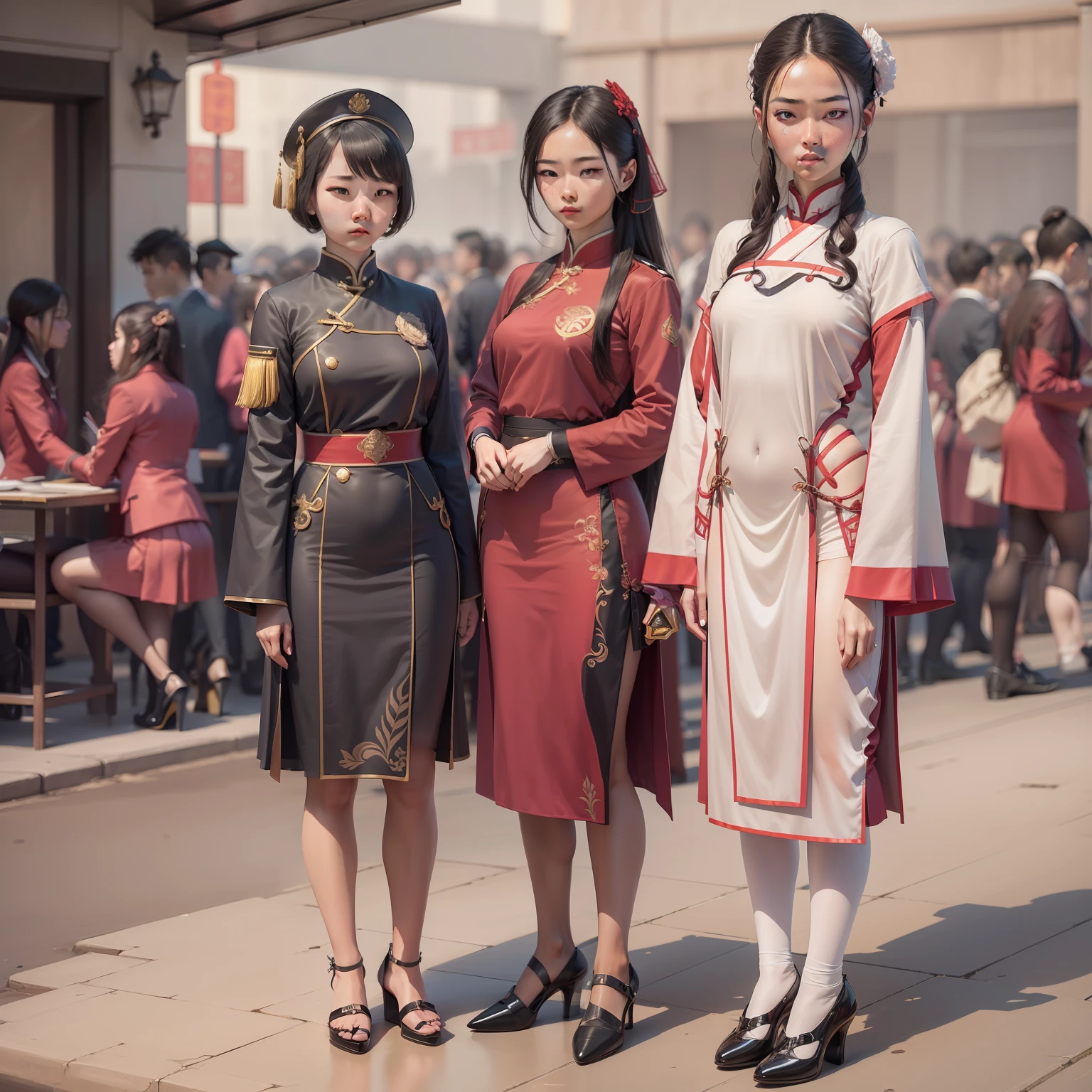 Female student of the Republic of China,校服,There must be only one person in the whole picture,All high heels must be displayed in their entirety,The entire leg must be displayed in its entirety, And must wear extra-long gloves,Stockings are mandatory,High heels must be worn,It is forbidden to appear men,Must be a full-body image,anatomy correct,(realisticlying,tmasterpiece,The best quality,hyper HD,The is very detailed,cinmatic lighting),(delicated face,best qualtiy,very detailed eyes and faces,Amazing beauty)