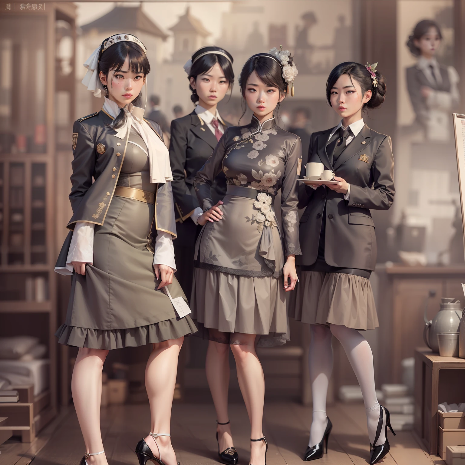 Female student of the Republic of China,校服,There must be only one person in the whole picture,All high heels must be displayed in their entirety,The entire leg must be displayed in its entirety, And must wear extra-long gloves,Stockings are mandatory,High heels must be worn,It is forbidden to appear men,Must be a full-body image,anatomy correct,(realisticlying,tmasterpiece,The best quality,hyper HD,The is very detailed,cinmatic lighting),(delicated face,best qualtiy,very detailed eyes and faces,Amazing beauty)