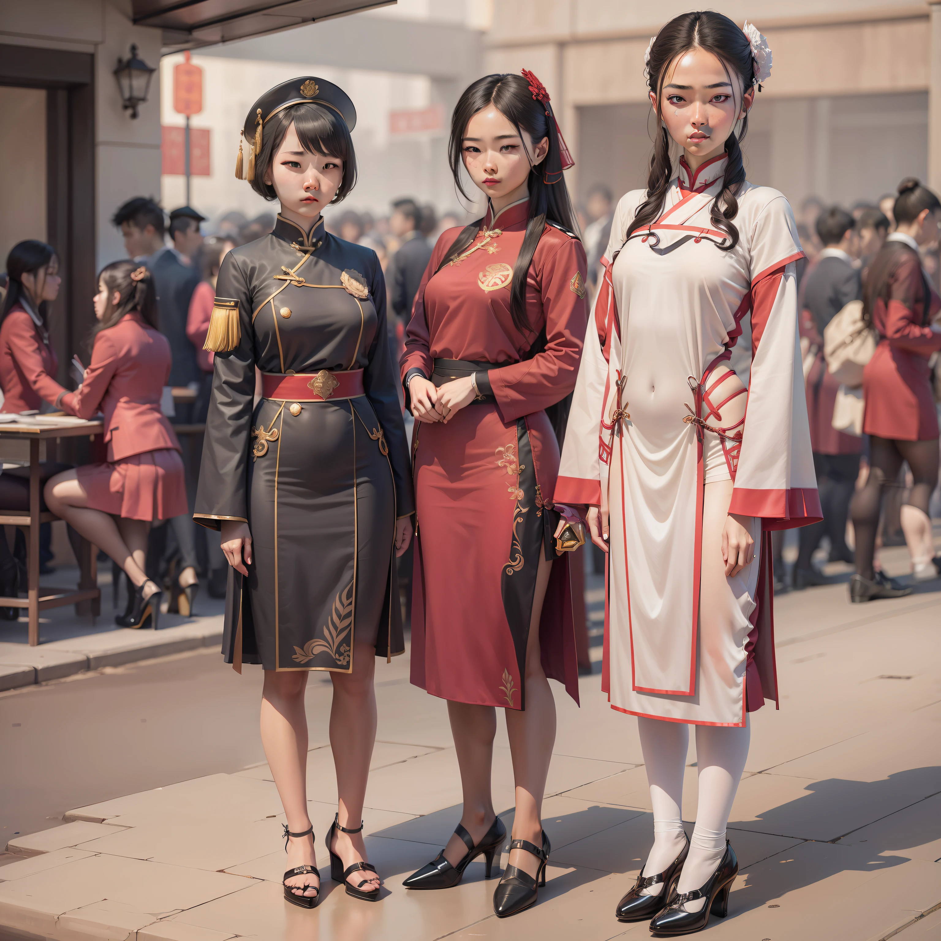 Female student of the Republic of China，校服，There must be only one person in the whole picture，All high heels must be displayed in their entirety，The entire leg must be displayed in its entirety, And must wear extra-long gloves，Stockings are mandatory，High heels must be worn，It is forbidden to appear men，Must be a full-body image，anatomy correct，（realisticlying，tmasterpiece，The best quality，hyper HD，The is very detailed，cinmatic lighting），（delicated face，best qualtiy，very detailed eyes and faces，Amazing beauty）