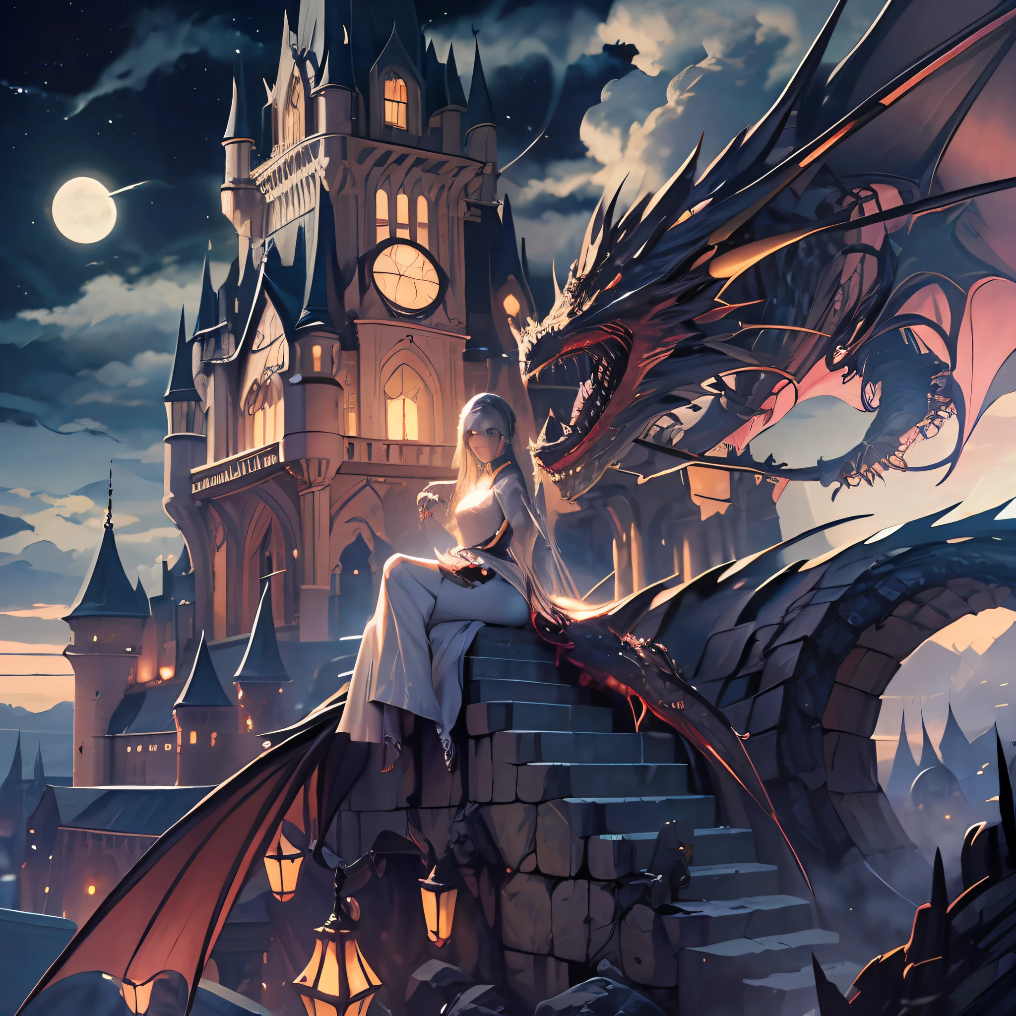 An image of a woman and a dragon sitting on the wall, detailed fantasy art, Fantasy art Behance, fantasy illustrations, Realistic fantasy illustration, epic fantasy illustration, Detailed fantasy illustration, Fantasy art style, fantasy style art, Epic fantasy art style, Epic fantasy digital art style, Epic fantasy style art, detailed fantasy digital art, Epic fantasy art style HD