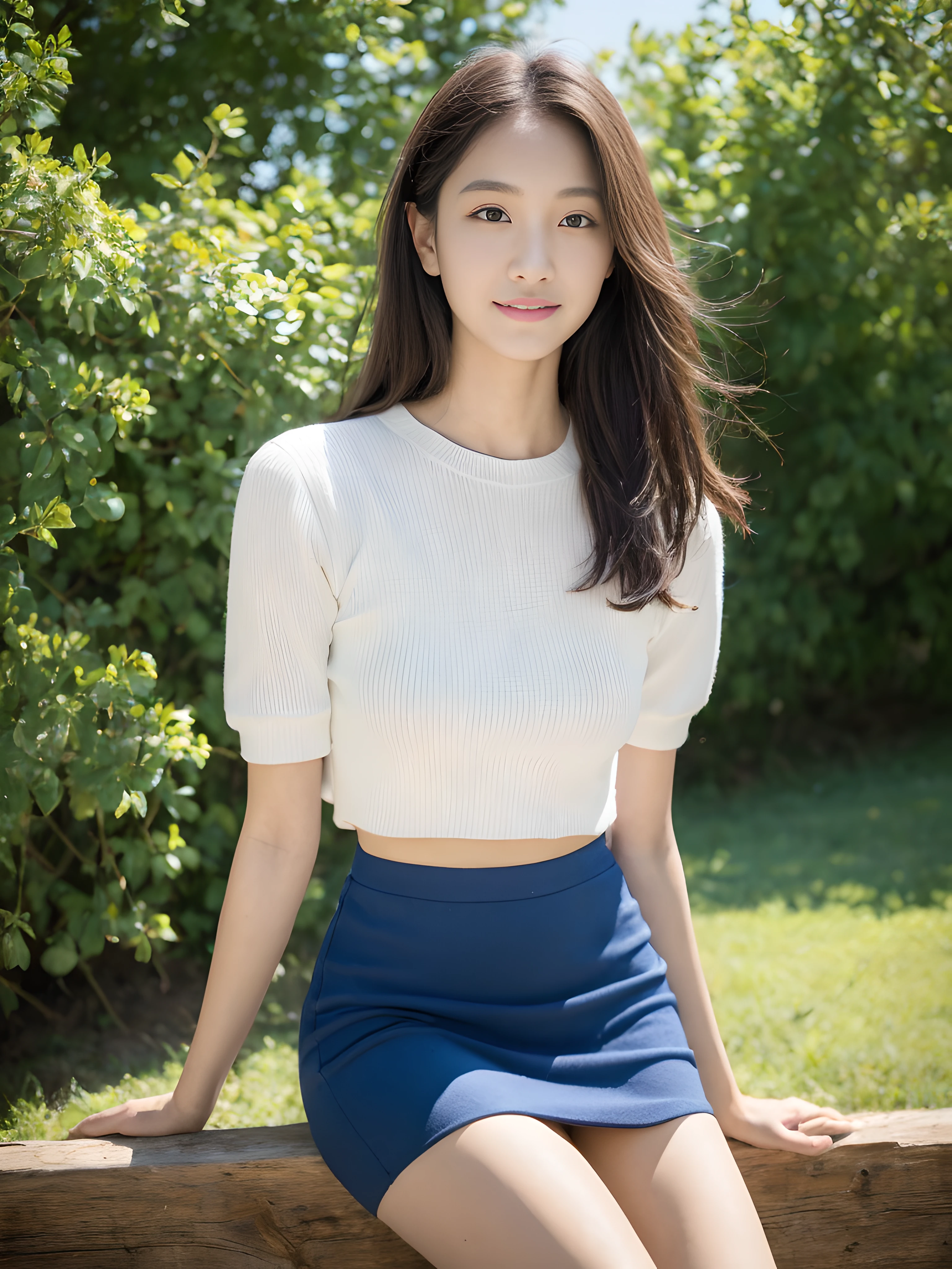 ((best qualtiy, 8K, tmasterpiece:1.3)),Focus:1.2, female high-school student,Drive a motorcycle,Perfect S-Shaped Body,(A look of determination)(adolable),delicated face,Long hair waist-length,long hair flowing,Tilt your head,ssmile,Hair details,Delicate Full Body Portrayal,Delicate depiction of the face,Best picture quality,A high resolution,细致背景,Delicate portrayal,exquisitedetails,Rich in detail,Facial strengthening,(Short crop top,short skirt),with blue sky and white clouds,Sitting Among the Flowers,wooden cabin,There are no bags under the eyes