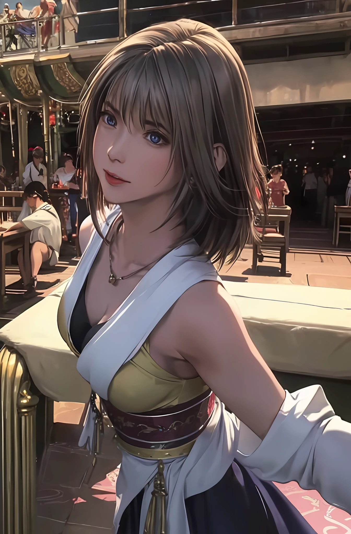 (​masterpiece:1.2), (top-quality:1.2), perfect  eyes, face perfect, Perfect litthing, 1girl, Mature woman dancing in tavern, , dnc_glam, silk, jewely, Fantasia, detailedbackground