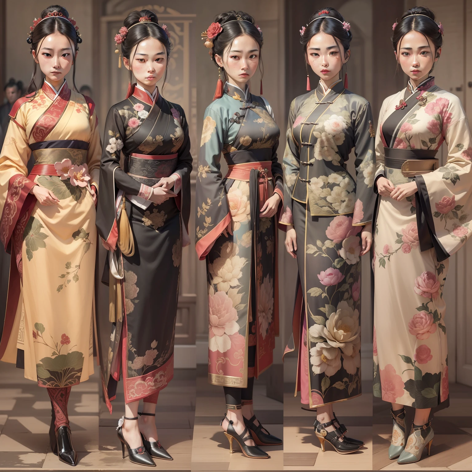 Qing Dynasty Female Student，校服，There must be only one person in the whole picture，All high heels must be displayed in their entirety，The entire leg must be displayed in its entirety, And must wear extra-long gloves，Stockings are mandatory，High heels must be worn，It is forbidden to appear men，Must be a full-body image，anatomy correct，（realisticlying，tmasterpiece，The best quality，hyper HD，The is very detailed，cinmatic lighting），（delicated face，best qualtiy，very detailed eyes and faces，Amazing beauty）