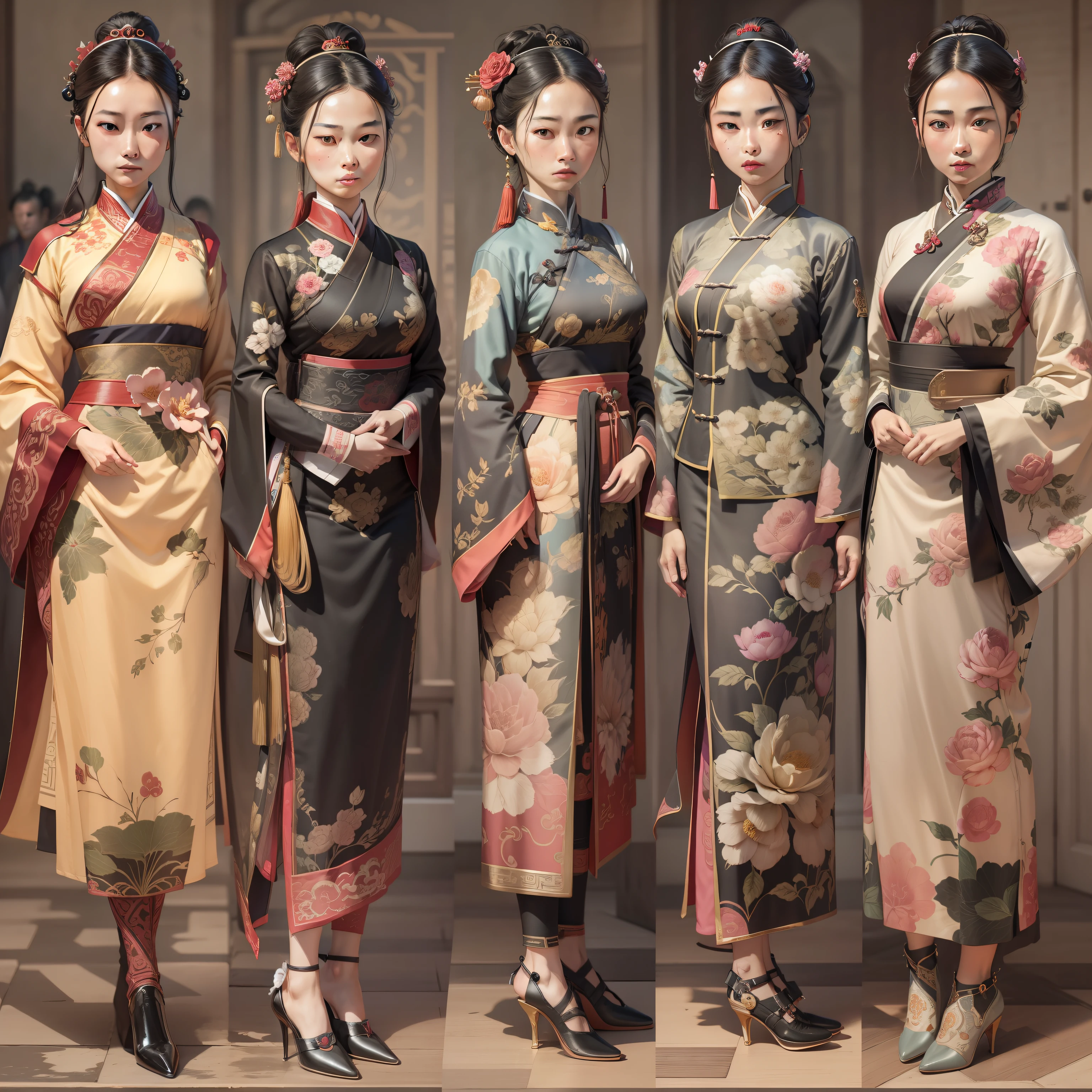 Qing Dynasty Female Student，校服，There must be only one person in the whole picture，All high heels must be displayed in their entirety，The entire leg must be displayed in its entirety, And must wear extra-long gloves，Stockings are mandatory，High heels must be worn，It is forbidden to appear men，Must be a full-body image，anatomy correct，（realisticlying，tmasterpiece，The best quality，hyper HD，The is very detailed，cinmatic lighting），（delicated face，best qualtiy，very detailed eyes and faces，Amazing beauty）