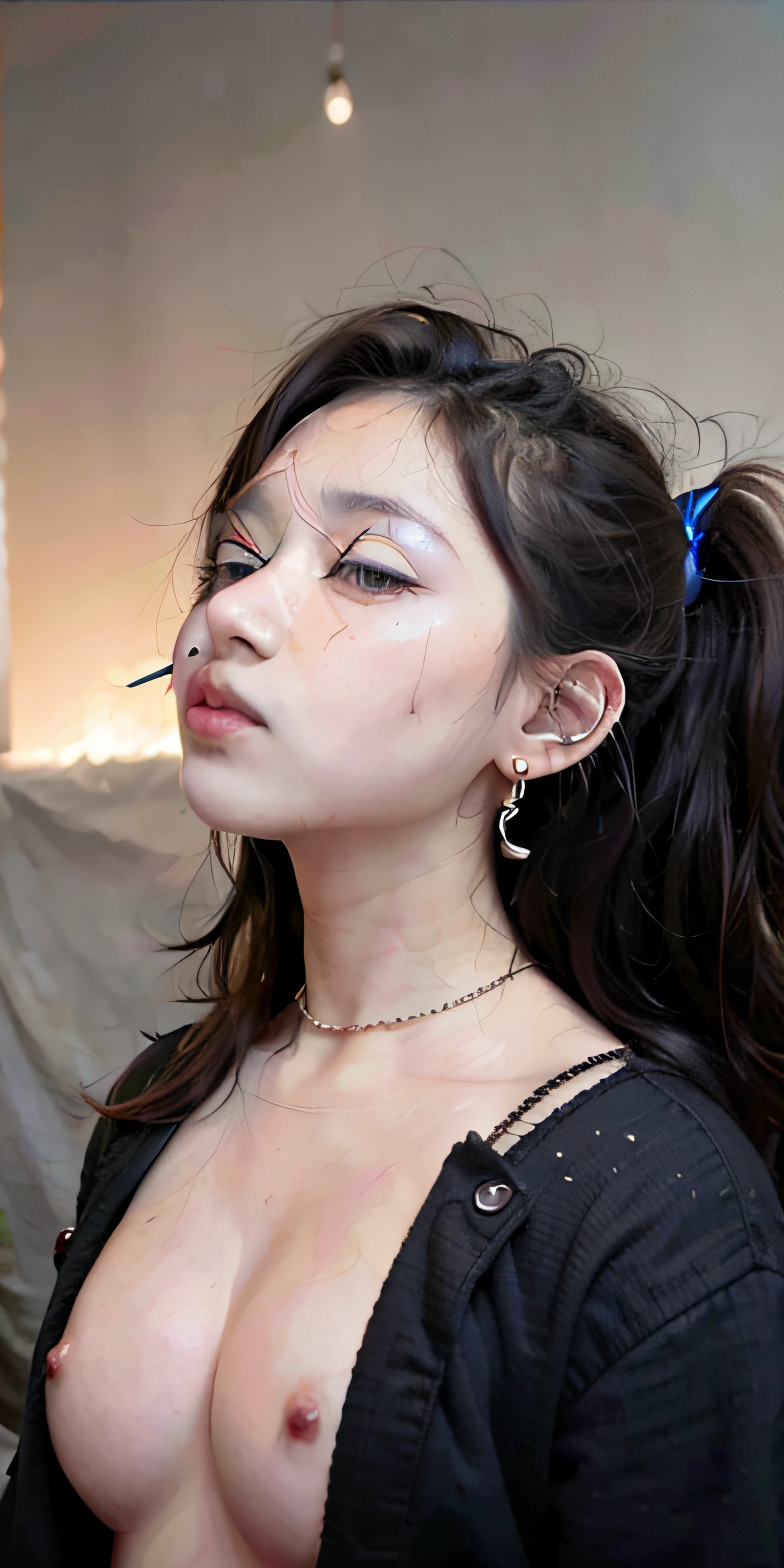 Nipple studs,nose hook,eye closeds,wounded,enjoying