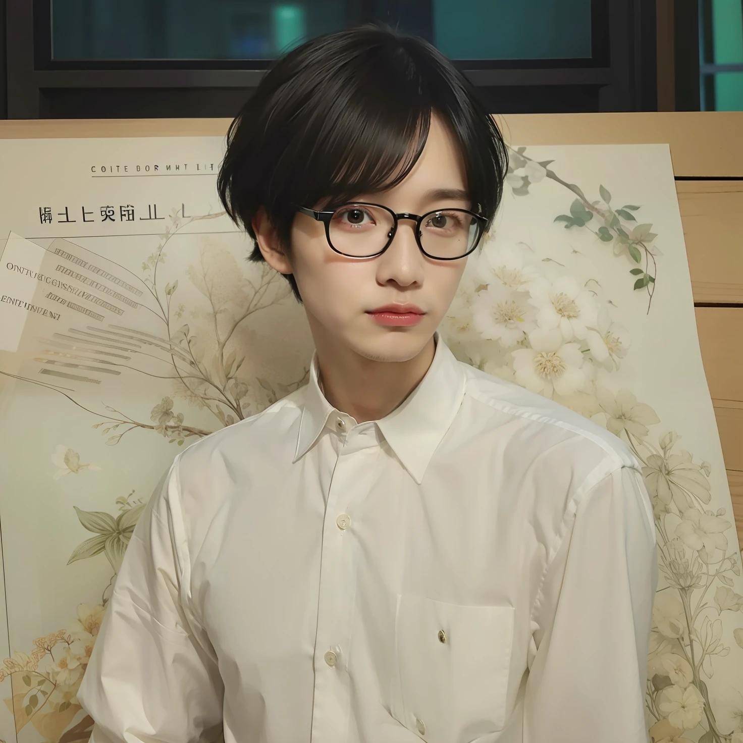 1Man, realistic, glasses, black hair, ultra detail