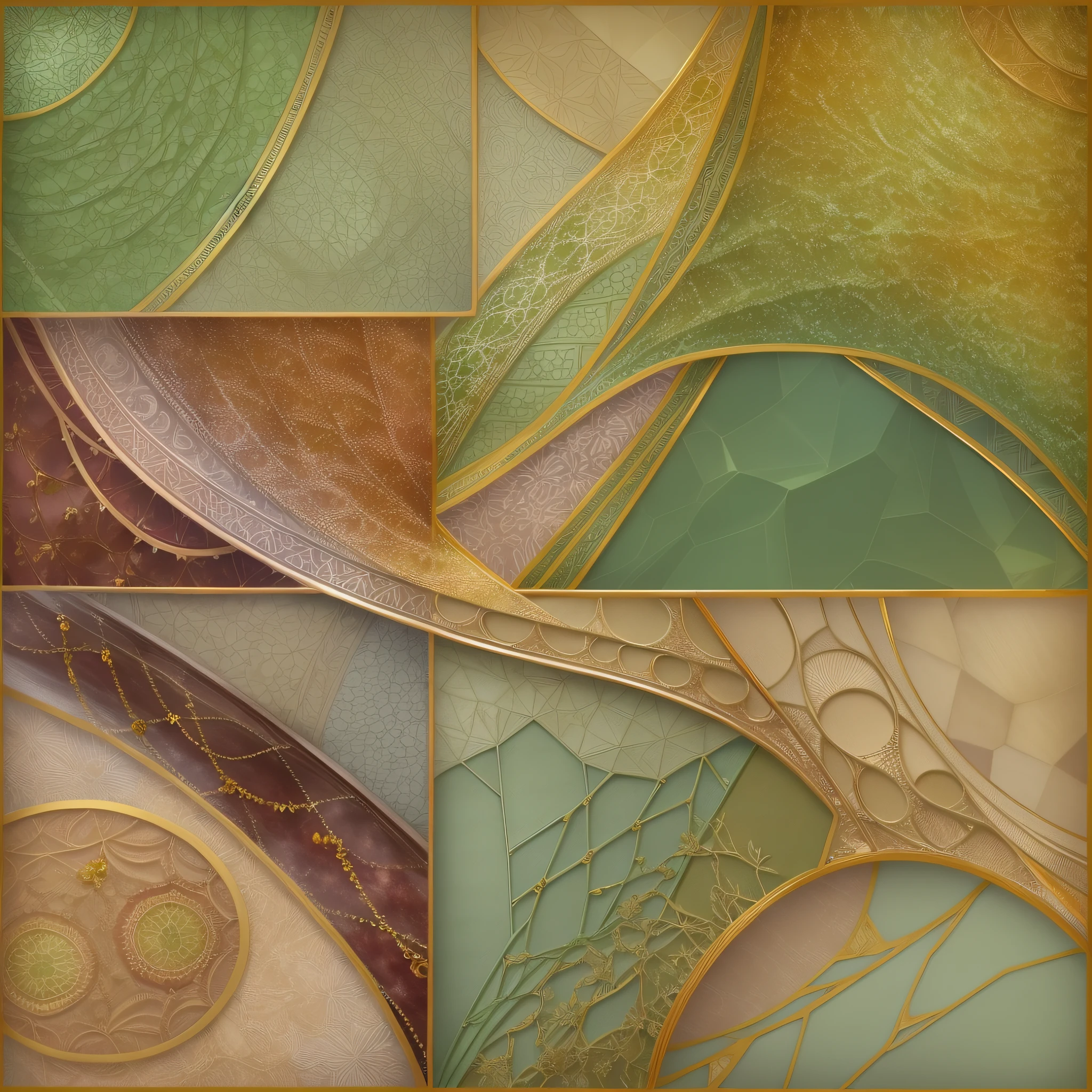 "Texture, pastel finish with light colors ((green:1.2, ocher:1.1, garnet)), featuring a very intricate and abstract geometric pattern with realistic and defined contours."