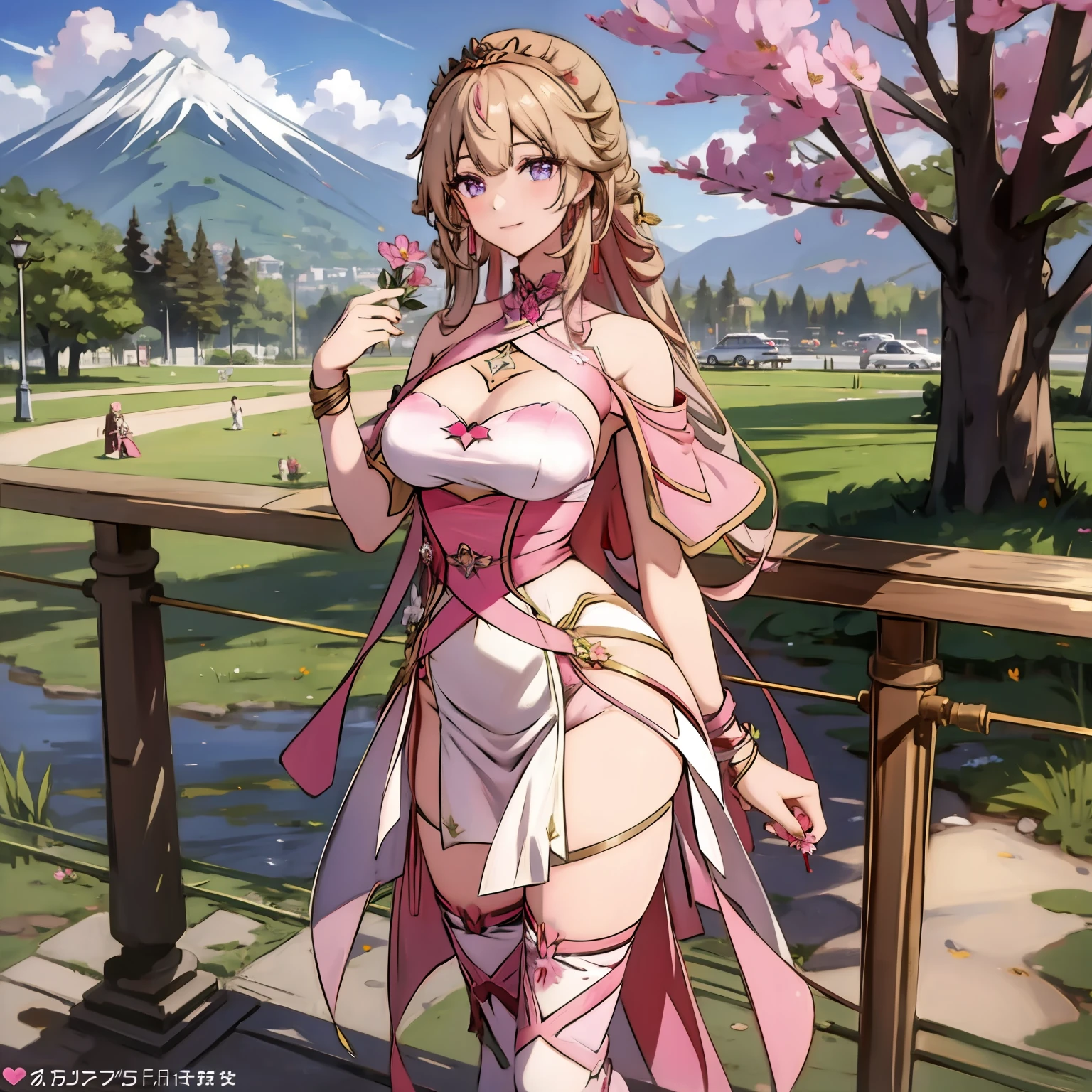 Holding flower, pink nail