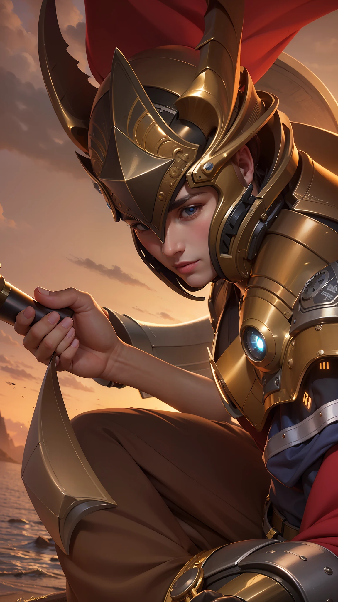 masculine male, masterpiece, ((perfect eyes)) best quality, (semirealism:1.9), beautiful lighting, (extremely detailed CG unity 4k fhd wallpaper), High Detail, Sharp focus, dramatic outdoors, 1 boy ,17 years old, brown short hair, blue eyes, smile