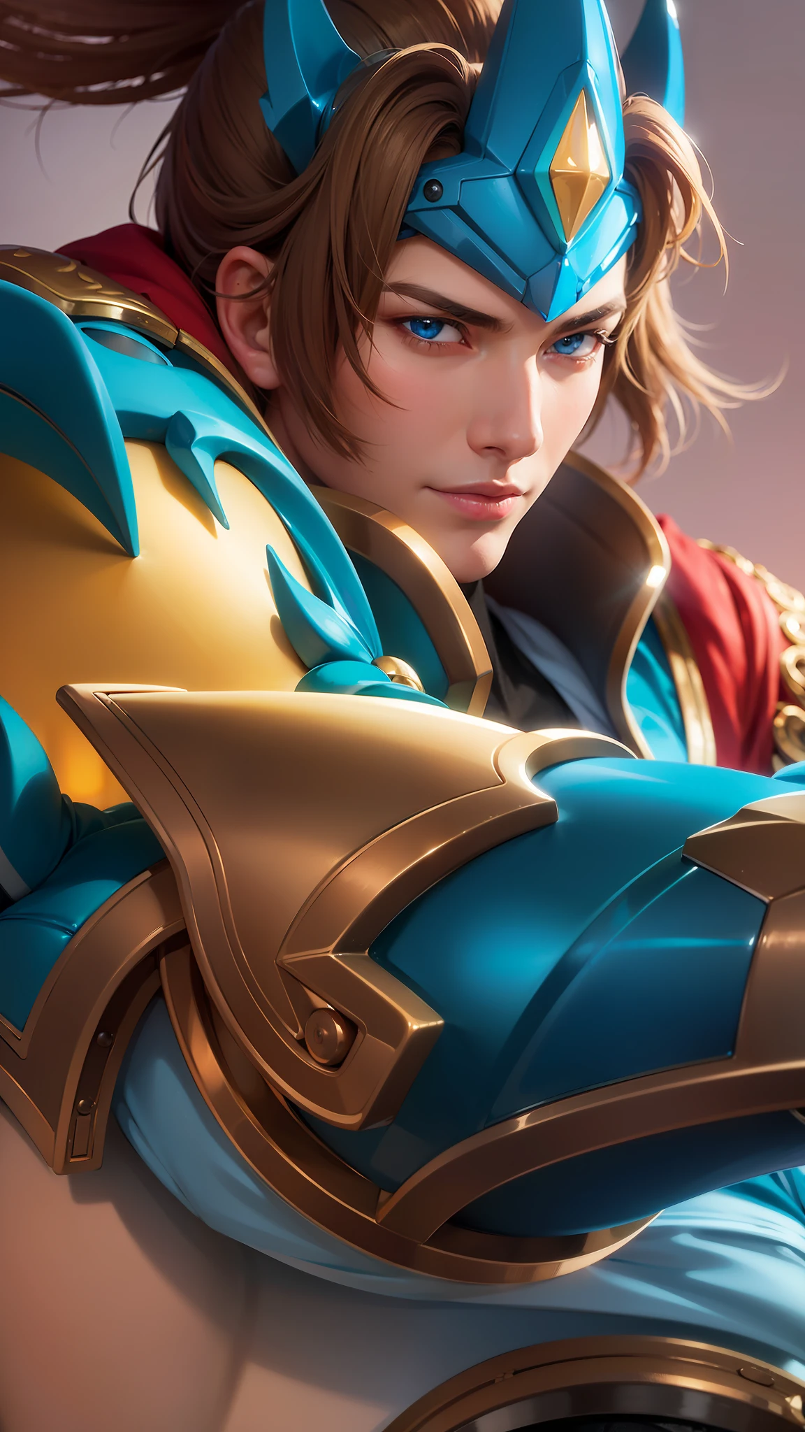 masculine male, masterpiece, ((perfect eyes)) best quality, (semirealism:1.9), beautiful lighting, (extremely detailed CG unity 4k fhd wallpaper), High Detail, Sharp focus, dramatic outdoors, 1 boy ,, brown short hair, blue eyes, smile