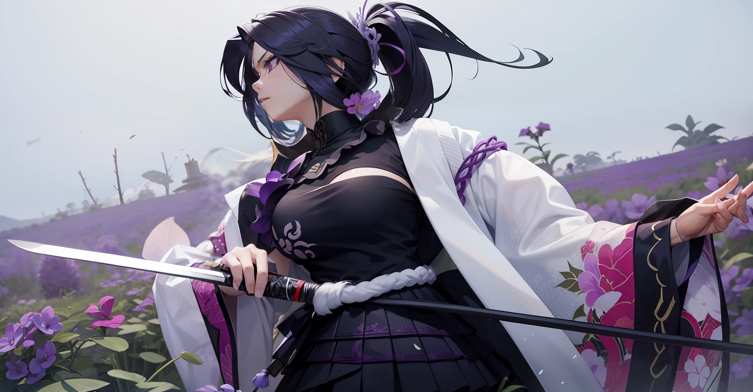 Phalaenopsis Shinobu、Demon Slayer、Woman Standing In Purple Flower Field, King of Fighters character, werewolf man, full-body xianxia, kumadori makeup, Kimetsu no Yaiba, Cthulhu Samurai, Has black wings, Rurouni Kenshin, twitch streamer, Inspired by Takashi Ishinaka, Popular, live - action, Manga and Anime 2010、tits out、Anime Beauties