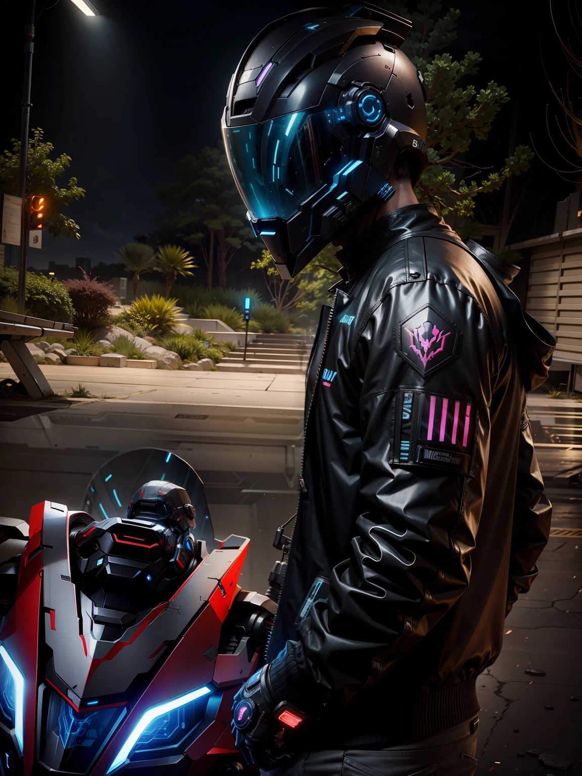 Handsome cyberpunk mech clothes