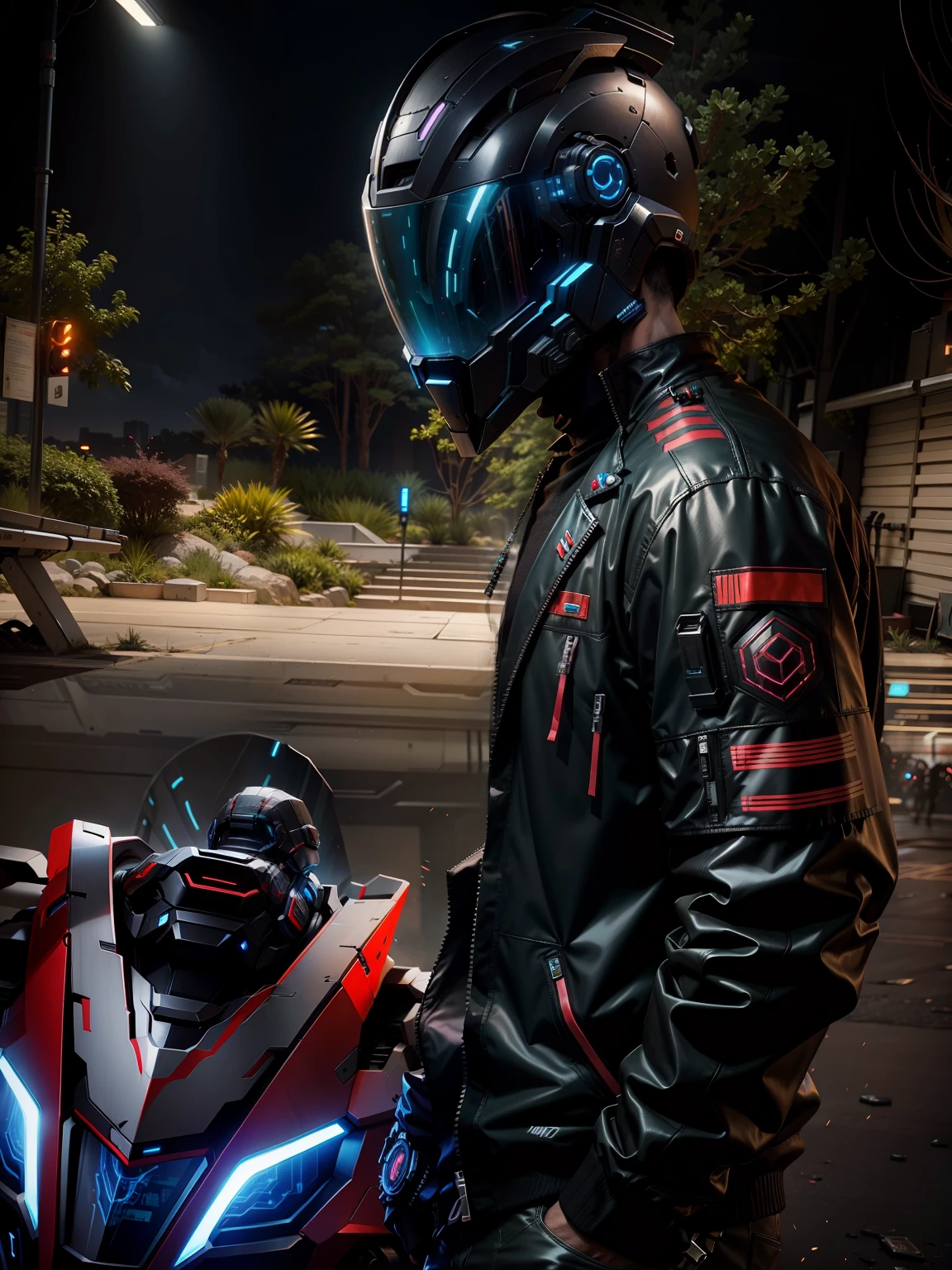 Handsome cyberpunk mech clothes