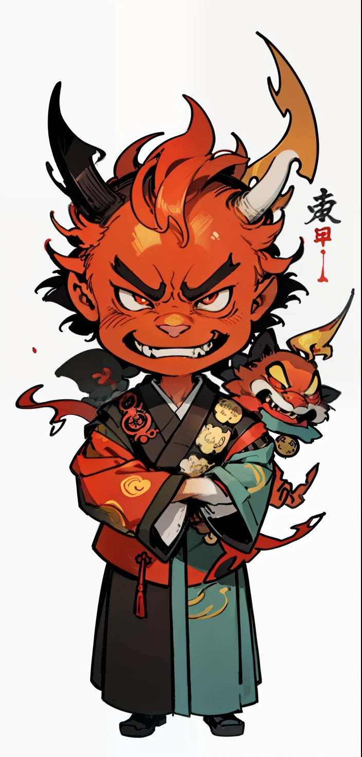 （tmasterpiece，best qualtiy;1.3），1 Anthropomorphic yokai，Cartoony，Caricature image，China-style，Cartoon image，adolable，at centre，solid color backdrop，clean backdrop，Character setting diagram，calligraphy characters，ultra - detailed