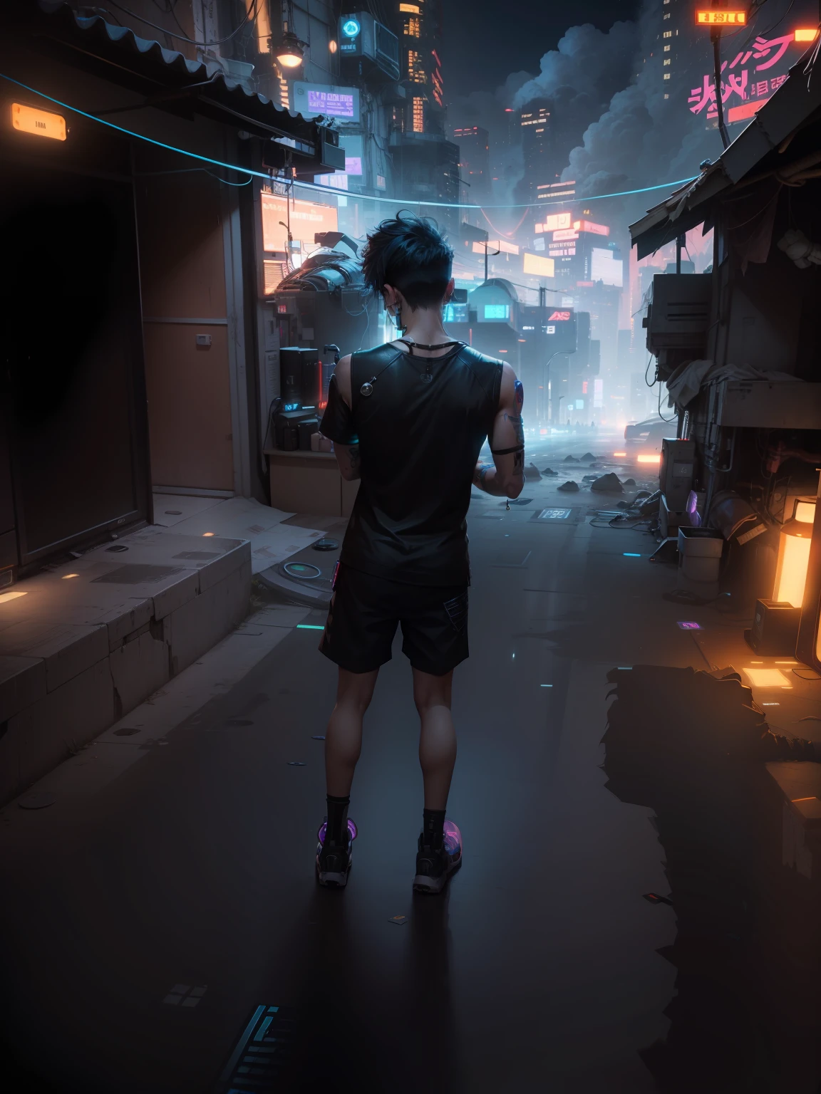 An adult boy,cyberpunk,