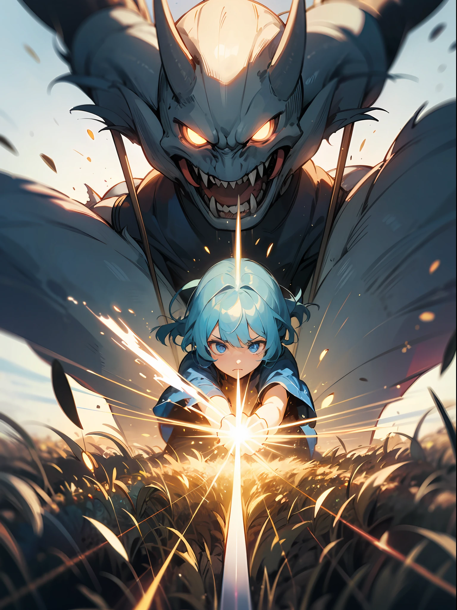 adventurer shoun The sword grass field Whirling light Monsters in two strong con Eyes are enemies Face the monster Use mysterious awesome magic Final blow Victorious light