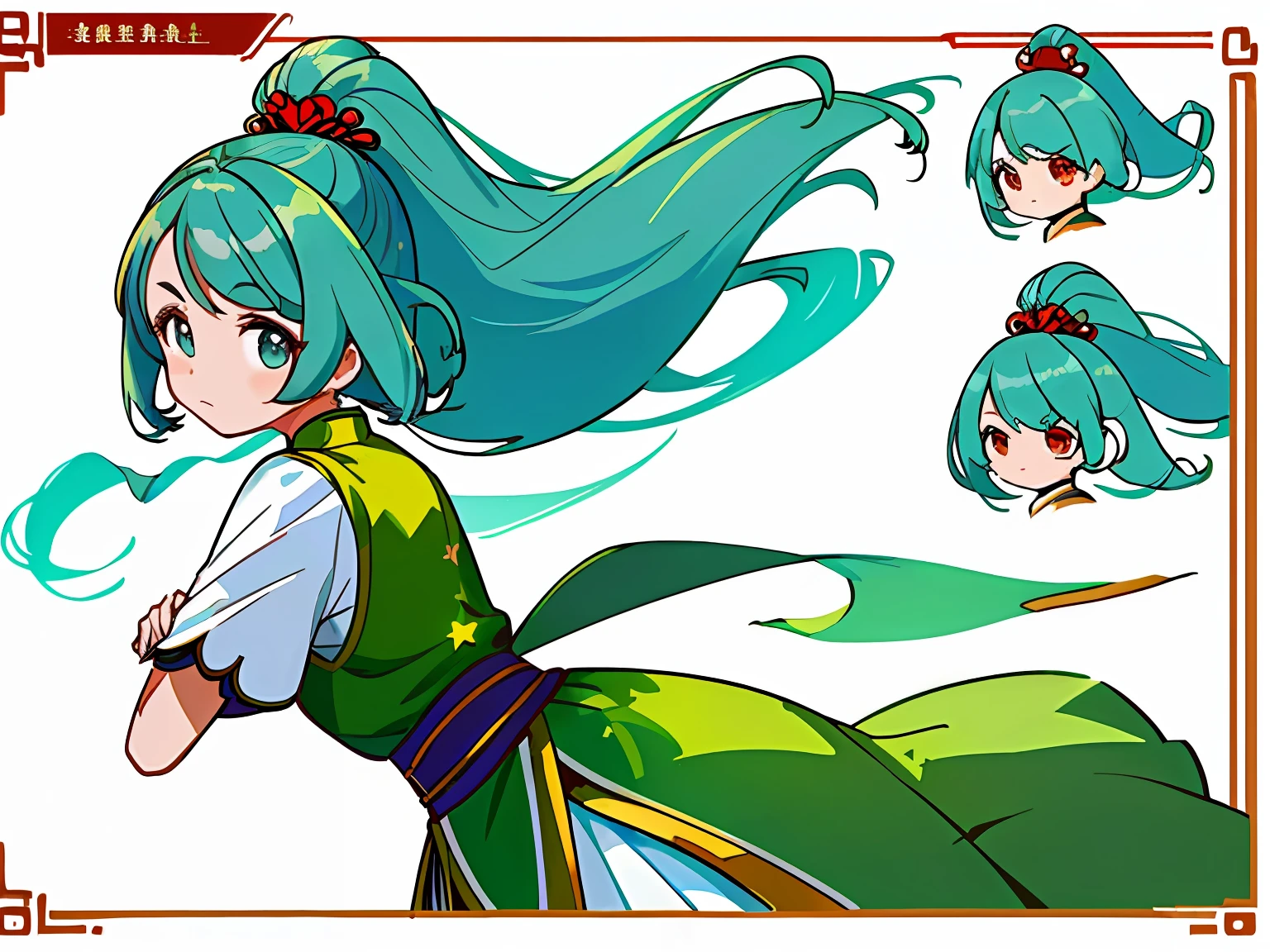 ((masterpiece)),(((best quality))),(character design sheet, same character, front, side, back), illustration, 1 girl, hair color, bangs, hairstyle fax, eyes, environment change scene, Hairstyle Fax, Pose Zitai, Female, Chinese costume, Star, Charturnbetalora, (simple background, white background: 1.3), --6