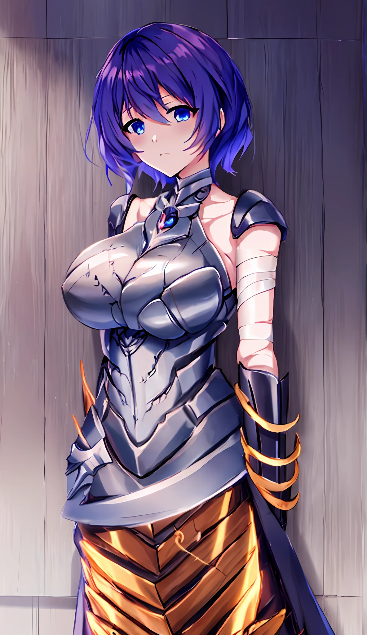 Anime girl with a sword and dress on, biomechanical oppai, complex body, top rated on pixiv, Perfect girl, Obai Mummy, cute girl, at pixiv, Covered with runes, armor girl, Perfect anime mummy woman, Beautiful broken female, Anime Woman Fullbody Art, ripped, (NAKED:0.9), Bandages on the chest