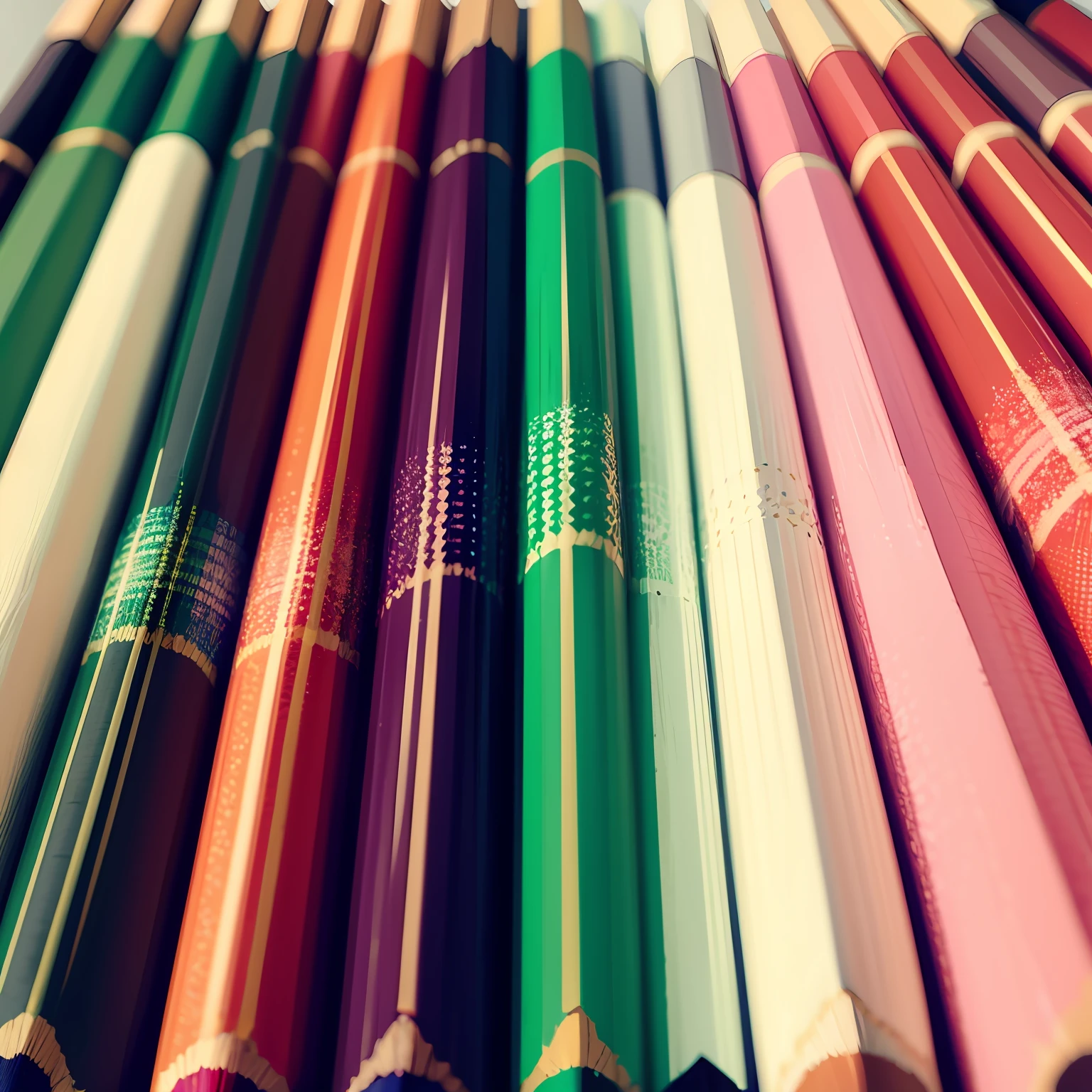 Colored pencils arranged vertically、Length varies、White background、Pencils in a horizontal row --auto