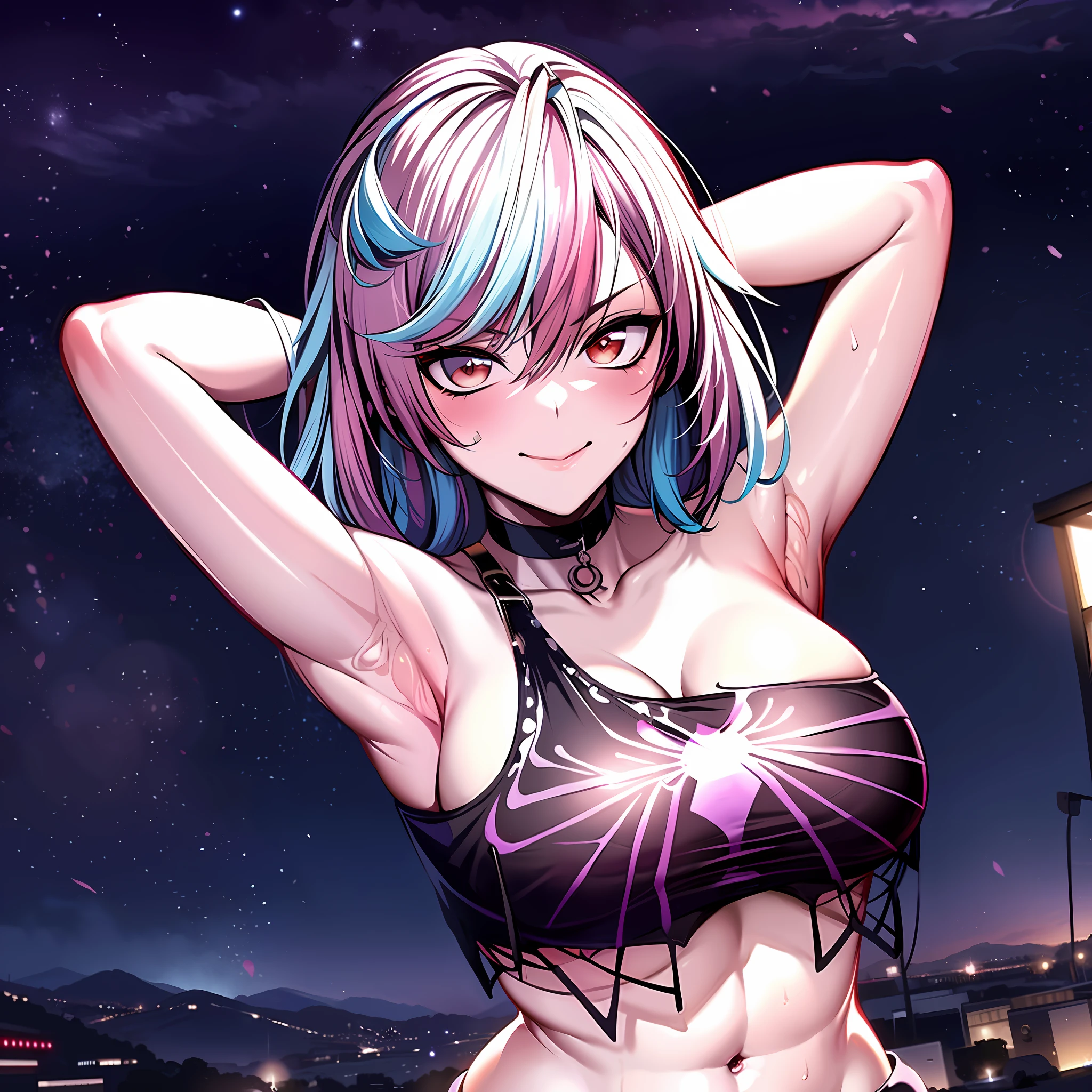 Chica de anime con cabello azul y gafas posando frente a una ciudad, Mejor fondo de pantalla de Anime 4K Konachan, Estilo anime 4K, seductora chica de anime, Anime Moe Artstyle, biomechanical oppai, Oppai cyberpunk, Nightcore, Badass Anime 8K, Chica monstruo de anime, Anime style. 8k, Fondo de pantalla de anime 4k, Anime Wallpaper 4k