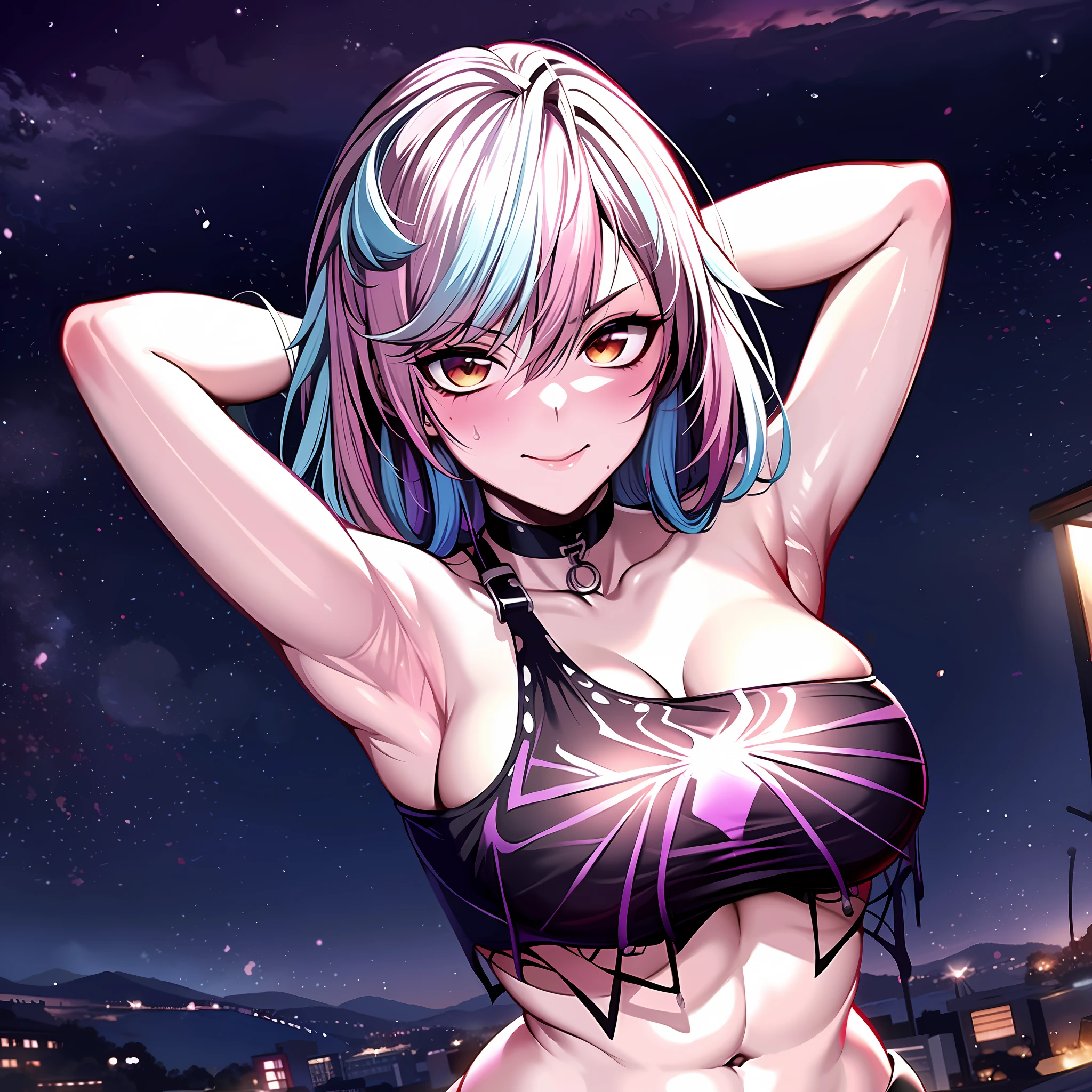 Chica de anime con cabello azul y gafas posando frente a una ciudad, Mejor fondo de pantalla de Anime 4K Konachan, Estilo anime 4K, seductora chica de anime, Anime Moe Artstyle, biomechanical oppai, Oppai cyberpunk, Nightcore, Badass Anime 8K, Chica monstruo de anime, Anime style. 8k, Fondo de pantalla de anime 4k, Anime Wallpaper 4k