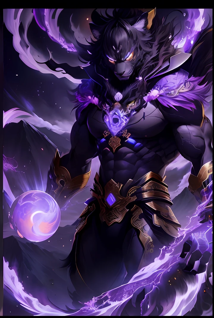 one tiger,black in color,The size of a mountain,youkai,Very huge。