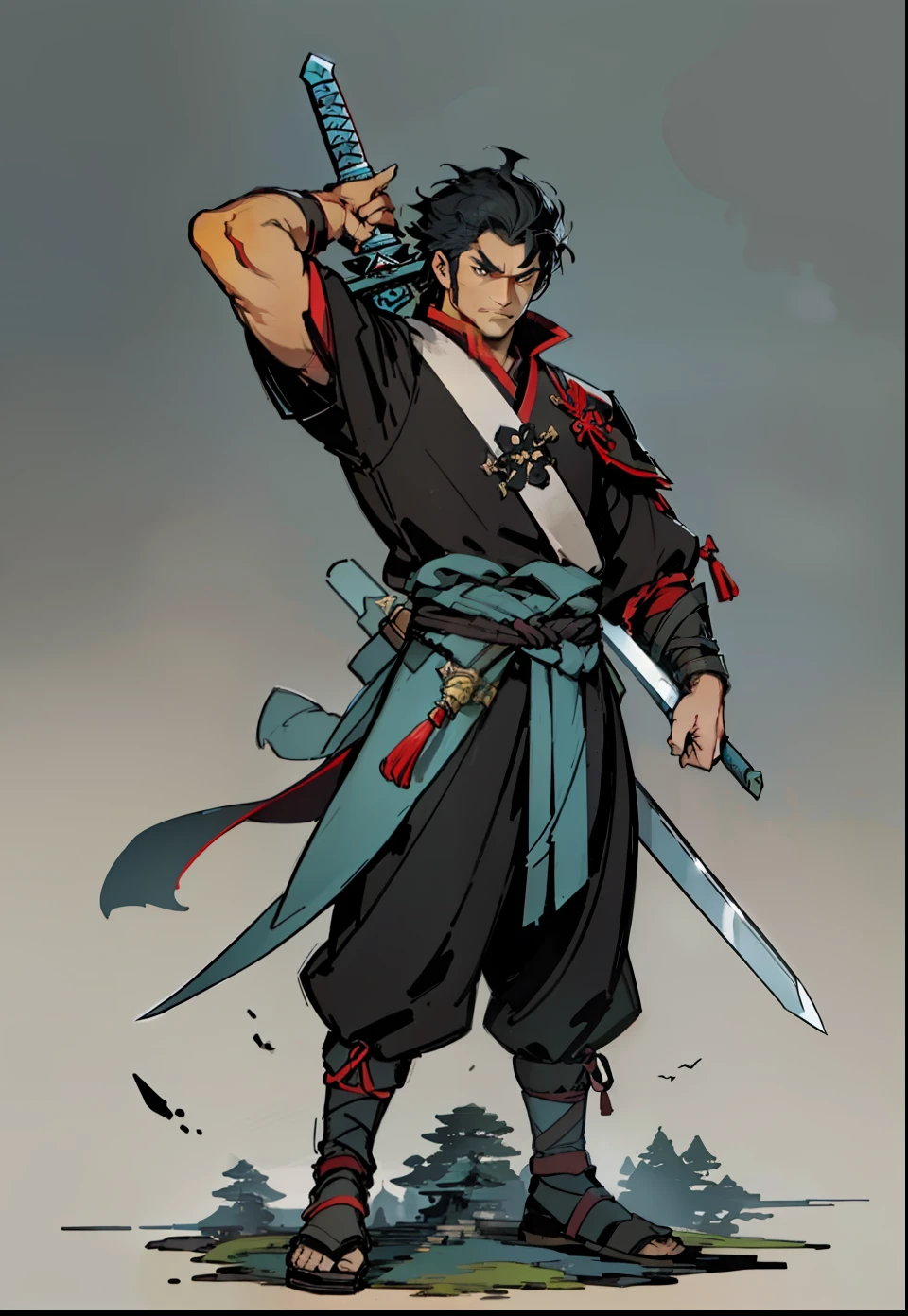 （tmasterpiece，8K，best qualtiy;1.3），Shushan swordsman，Carrying a giant sword on his back，Cartoony，Caricature image，China-style，Cartoon image，adolable，at centre，solid color backdrop，clean backdrop，Character setting diagram，calligraphy characters，ultra - detailed
