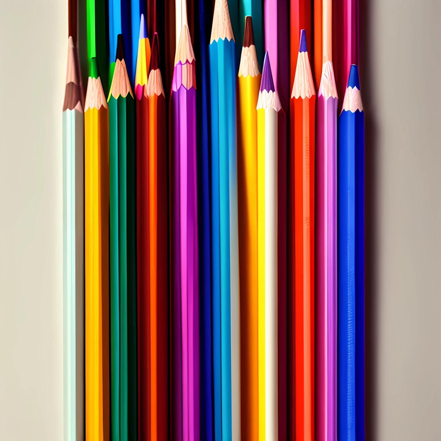 Colored pencils arranged vertically、Length varies、White background、Pencils in a horizontal row 、planar、Straight --auto