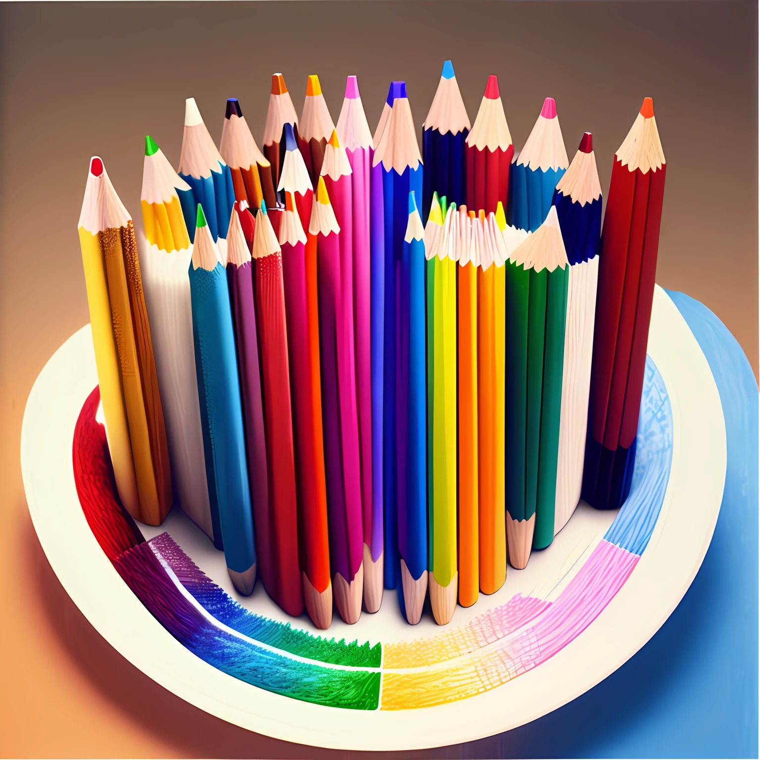 Colored pencils arranged vertically、Length varies、White background、Pencils in a horizontal row 、planar、Straight --auto