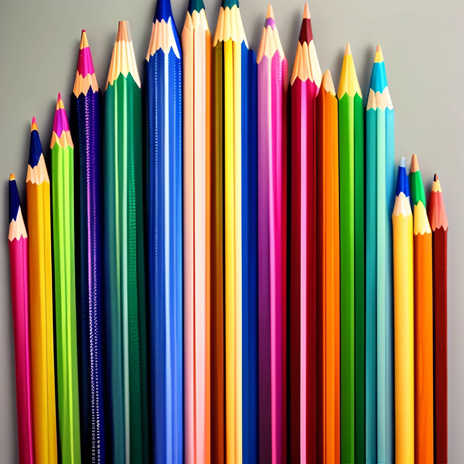 Colored pencils arranged vertically、Length varies、White background、Pencils in a horizontal row 、planar、Straight --auto