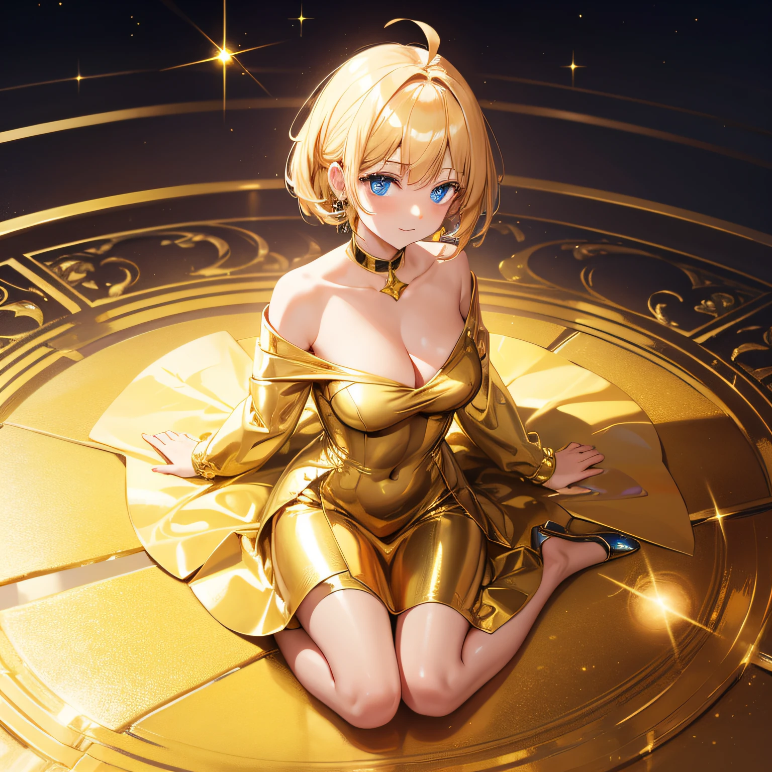 A piece of gold,Floating on the ground,Sparkling look