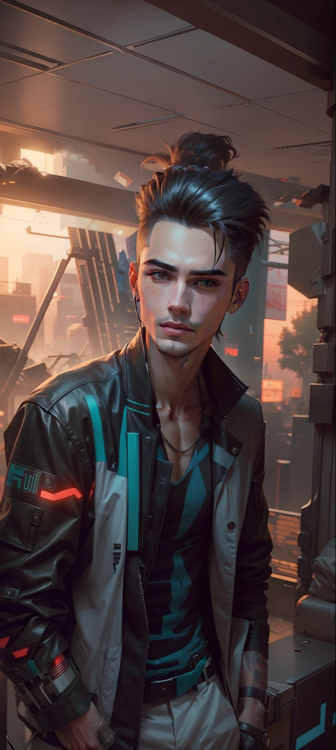 Background change cyberpunk handsome boy realistic face realistic hair