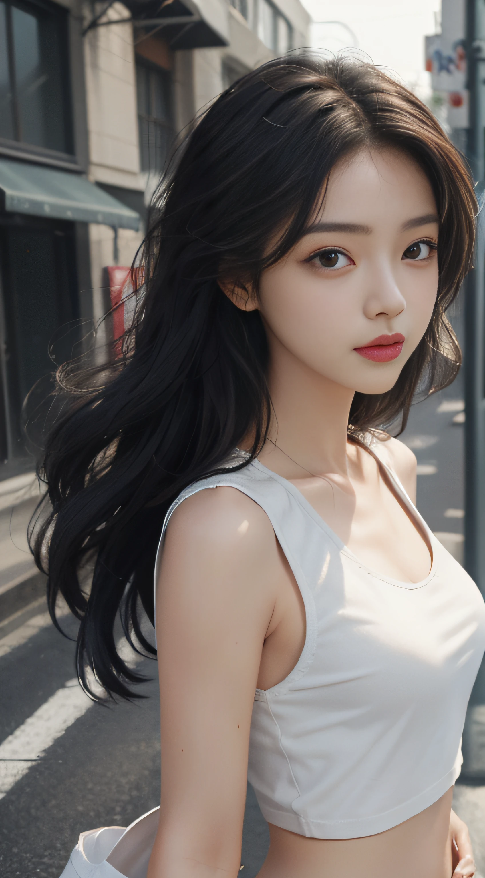 ((Best quality, 8k, Masterpiece :1.3)), Sharp focus :1.2, perfect figure beautiful woman:1.4, Slim abs:1.2, ((Layered Hair Style,)), (Tank top shirt:1.1 ), (the street:1.2), Highly detailed facial and skin texture, A detailed eye, 二重まぶた,（torn laundry：1.5）， Best Picture Quality， tmasterpiece， 超高分辨率， （fidelity：1.4）， photore， 1 rapariga，[（grieves）]，white  shirt， dimly lit， darkly， be desperate， pitying， cute little， cinematic ligh， tears， tear drop， （torn laundry：1.5）， （wetclothes：1.4）， exposed bare shoulders， Real rain， Wet hair,inner colored