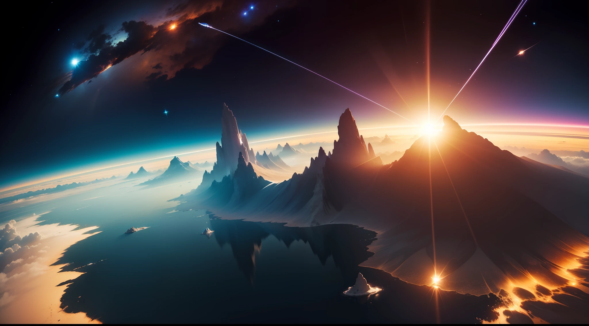 The sun rises from the shadow of the Earth in outer space、zori、Fantastic、Ethereal、Fantastic、Ethereal、Photorealism Based Details Widget 1.3, Ultra-detailed depiction、Cinematic shots with HDR effect、Vignette and center screen、Generate in automatic mode