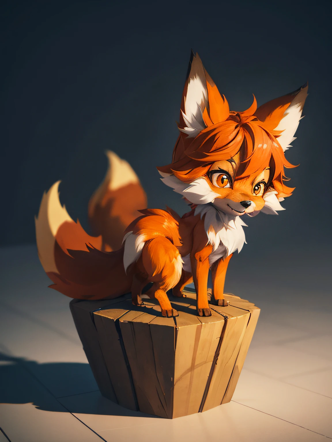 cartoon illustration of a furry little fox sitting on a dark surface, cute detailed digital art, cute 3 d render, adorable digital painting, cute digital art, isometric 3d fantasy cute dog, fox from league of legends chibi, cute fox, 3 d render stylized, stylized 3d render, blender eevee render, stylized as a 3d render