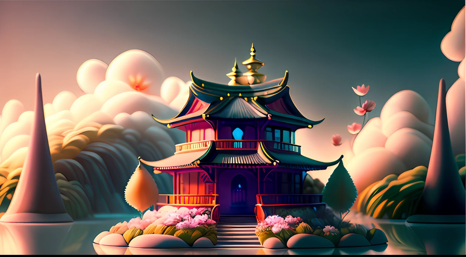 _shuimo_ landscape dreamlikeart, 3d render of,(masterpiece), (extremely detailed CG unity 8k wallpaper), sharp male focus,
in the morning, Red sun, The white clouds,
castle peak, cedar, guest-greeting pine, welcoming pine, pines,
waterfall, The flow of water,
cranes, water birds,
crane, dragon, kirin,
lake, river, the mist,
bridge, the small pavilion, he small attic,
boats,
lotus lotus, leaf, water lily,
Swimming carp, jumping carp,
Peony, bamboo, the plum blossom, The magpies, orchid, chrysanthemum, butterfly,
Windows,
noise reduction, Detail Painting Luki, CG Social Contest winner, Fantasy Art, Voluminous VFX smoke, photo via 5000000px, tetrachromatic, Dipping Gold Powder Gloss Glaze,godlike, dreamlike, octane render global illumination, UHDR, symmetrical artwork,Tyndall light effect.popular on ArtStation, popular on Pixiv,popular on deviantart.