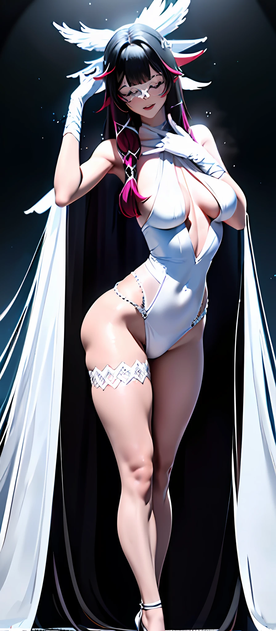 NSFW，nakeness，eye closeds，Keep your eyes closed，（White grid-like veil），White cloak，sexyposture，（Perfect Finger）seduce，seductiv，standing on your feet，high-heels