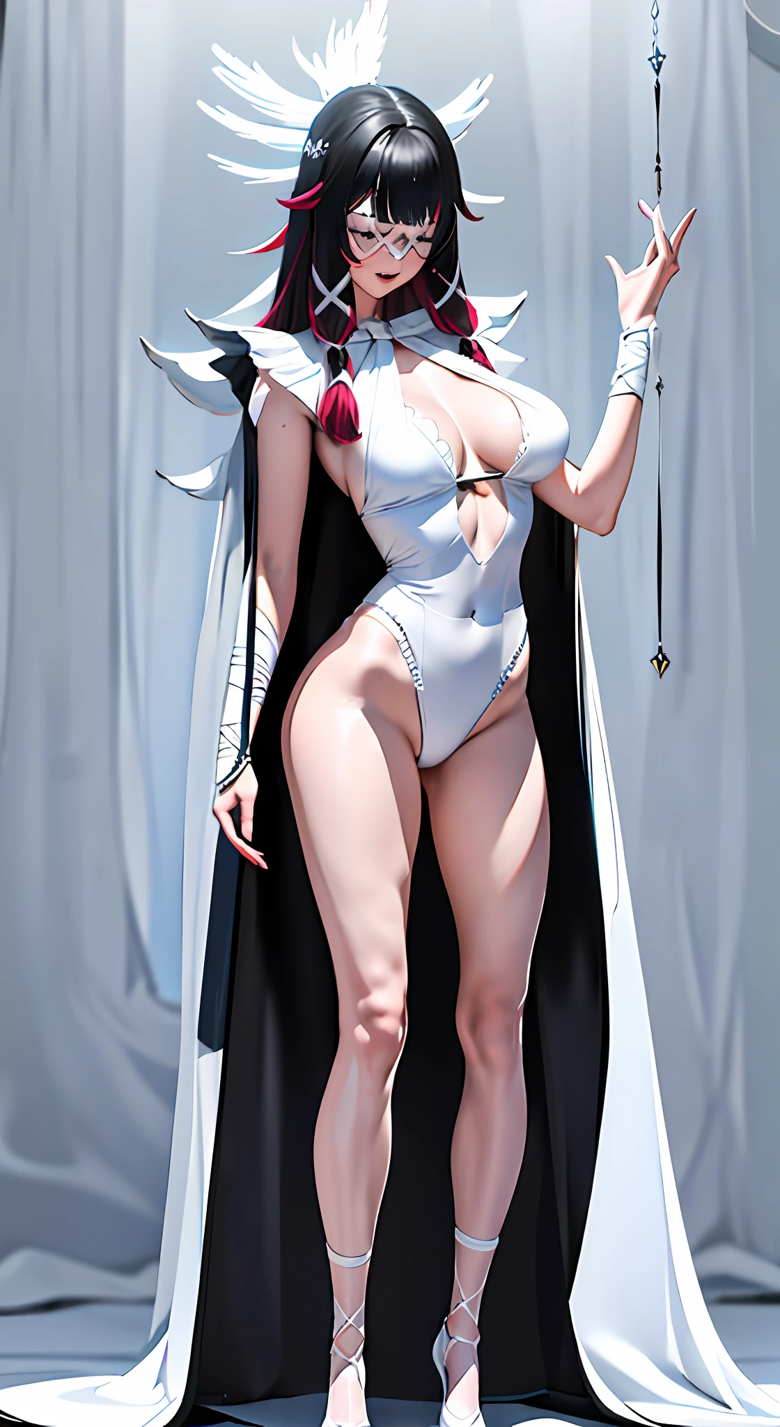 NSFW,nakeness,eye closeds,Keep your eyes closed,(White grid-like veil),White cloak,sexyposture,(Perfect Finger)seduce,seductiv,standing on your feet,White ribbon shoes