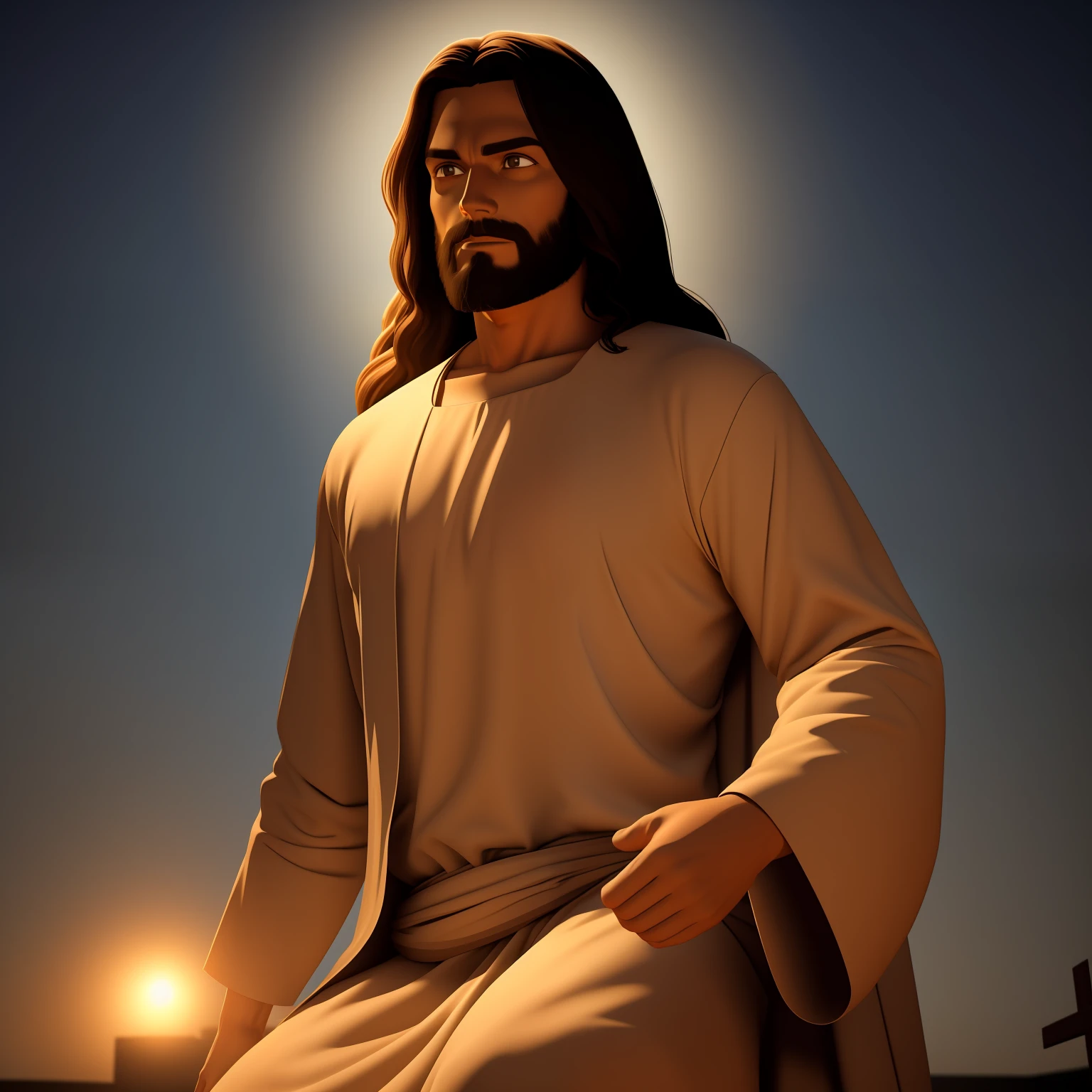 jesus, 3d, rezando, de noite