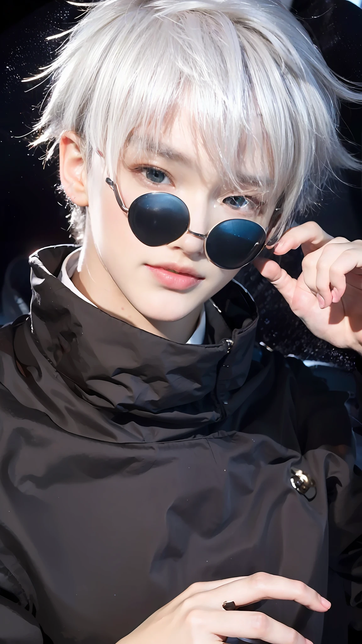 masterpiece, 1boy, a beautiful portrait of a male, white hair, manhwa, highly detailed, (high detailed skin:1.3), (photorealistic:1.3), ultra-detailed, (high detailed skin:1.2), blue eyes, expressionless, 8k uhd, dslr, soft lighting, high quality, film grain, Fujifilm XT3, best quality, beautiful lighting
