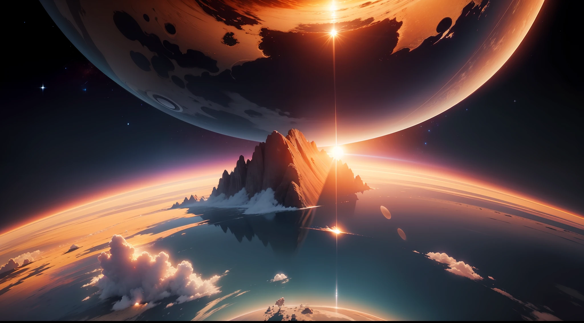 The sun rises from the shadow of the Earth in outer space、zori、Fantastic、Ethereal、Fantastic、Ethereal、Photorealism Based Details Widget 1.3, Ultra-detailed depiction、Cinematic shots with HDR effect、Vignette and center screen、Generate in automatic mode