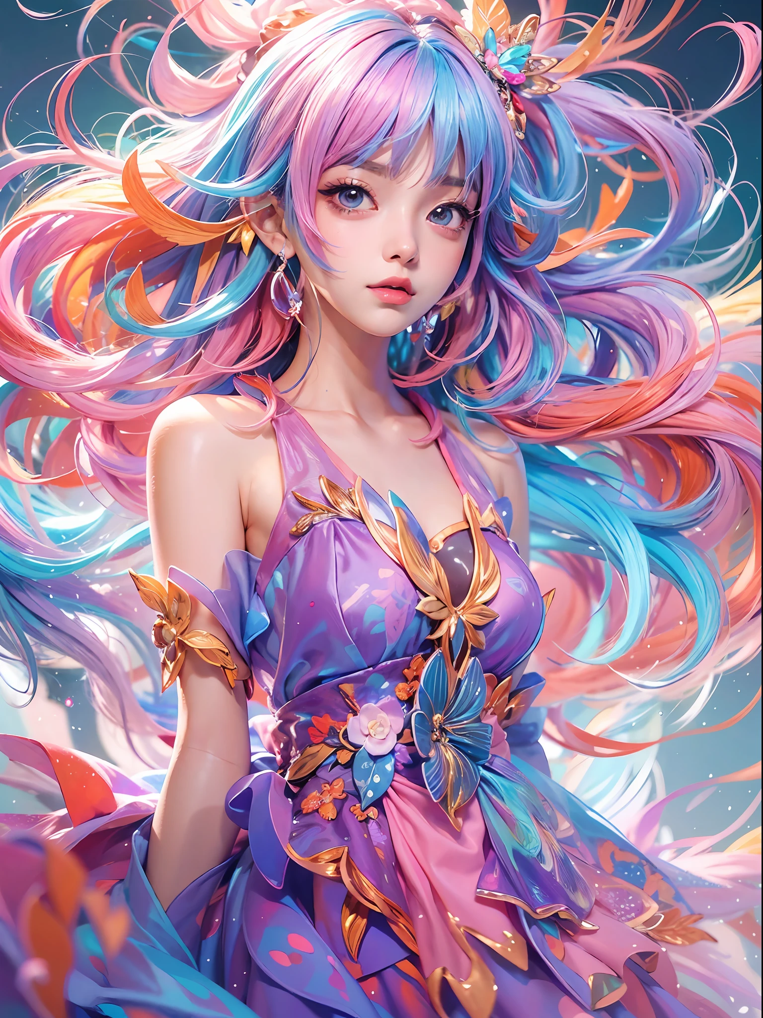 anime girl with colorful hair and a colorful dress, rossdraws pastel vibrant, rossdraws cartoon vibrant, anime style 4 k, beautiful anime portrait, artgerm colorful!!!, ! dream artgerm, beautiful anime girl, anime styled digital art, anime art wallpaper 4k, anime art wallpaper 4 k, digital anime art, extremely detailed artgerm