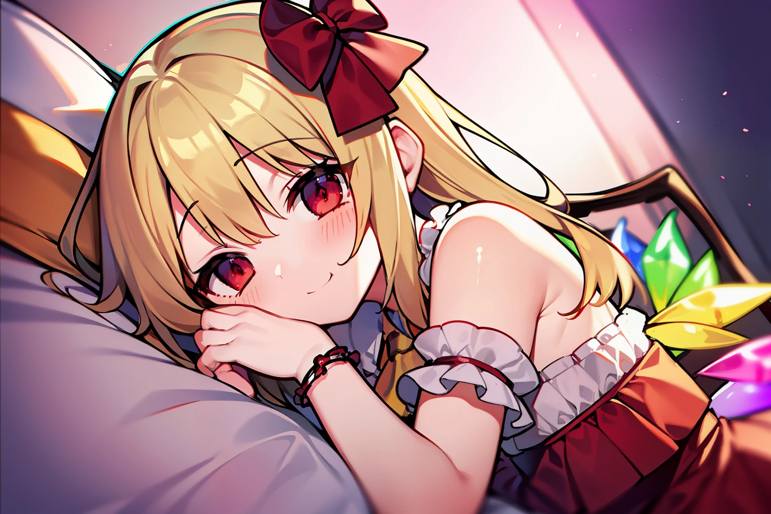 Flandre Scarlet、One Girl、be shy、On bed at night、murky