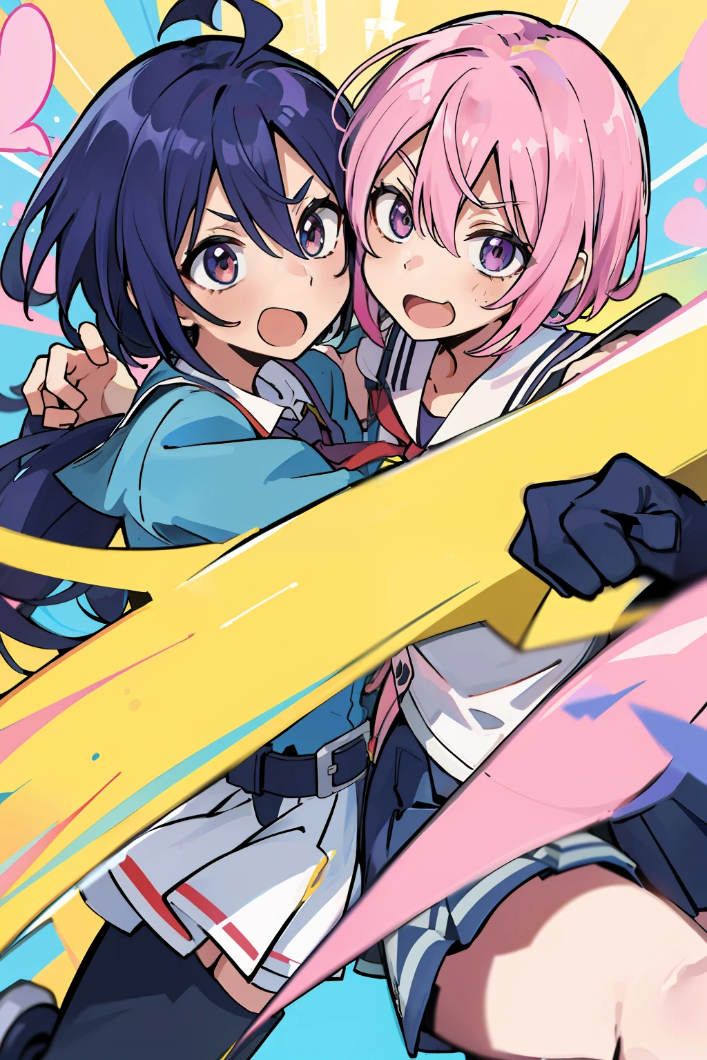 ((extremelydetailedCG)),((8K_Wallpaper)),(((masutepiece))),((top-quality)), ((Couple in love)), Each of them has its characteristic movements and powers, Such as {move_1}, {move_2}, And {move_3}. Big rides,Scenes in a playful and dynamic environment {The setting}, With vivid colors and exaggerated expressions. While maintaining overall uniformity、Incorporate elements from each anime world、school background