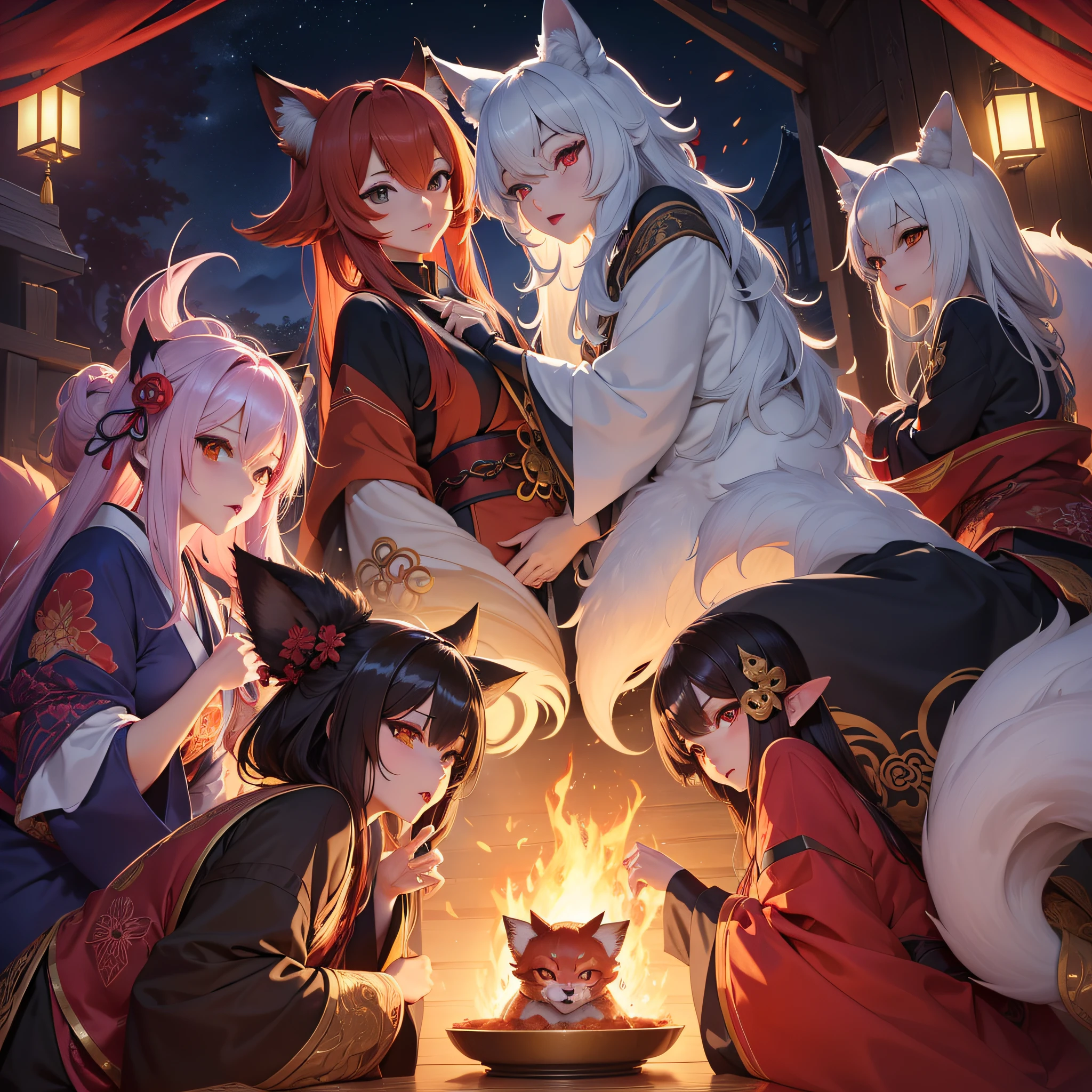 Looking at Viewer,Deep bow　,Fox Yokai、It is a fictional creature that appears in lore and culture around the world.。Below is、Let's express the image of a general fox yokai with keywords.：

Enchantment and mystique
Shapeshifting ability
Clever and cunning
Has magical powers
Playfulness and mischief
Red fur
Different eye colors
Interact with humans
Protect your home and crops
Familiar work.
Fox Yokai、Japanese「Demon Fox（welcome）」and Chinese「Nine-tailed fox（Kyubiko）」etc、appearance々Known by name。These yokai are generally、Has the ability to transform、Transforming into human form、It is famous for deceiving humans。pure、The fox monster is depicted as a clever and cunning being、Has magical powers、time々We interact with humans。They are also、Crop protection、When they are々It is said to work as a messenger to serve the house.。

Fox Yokai、Although different cultures have different characteristics and stories、In general, Its charm and mystique、And it is known for its transformative character.